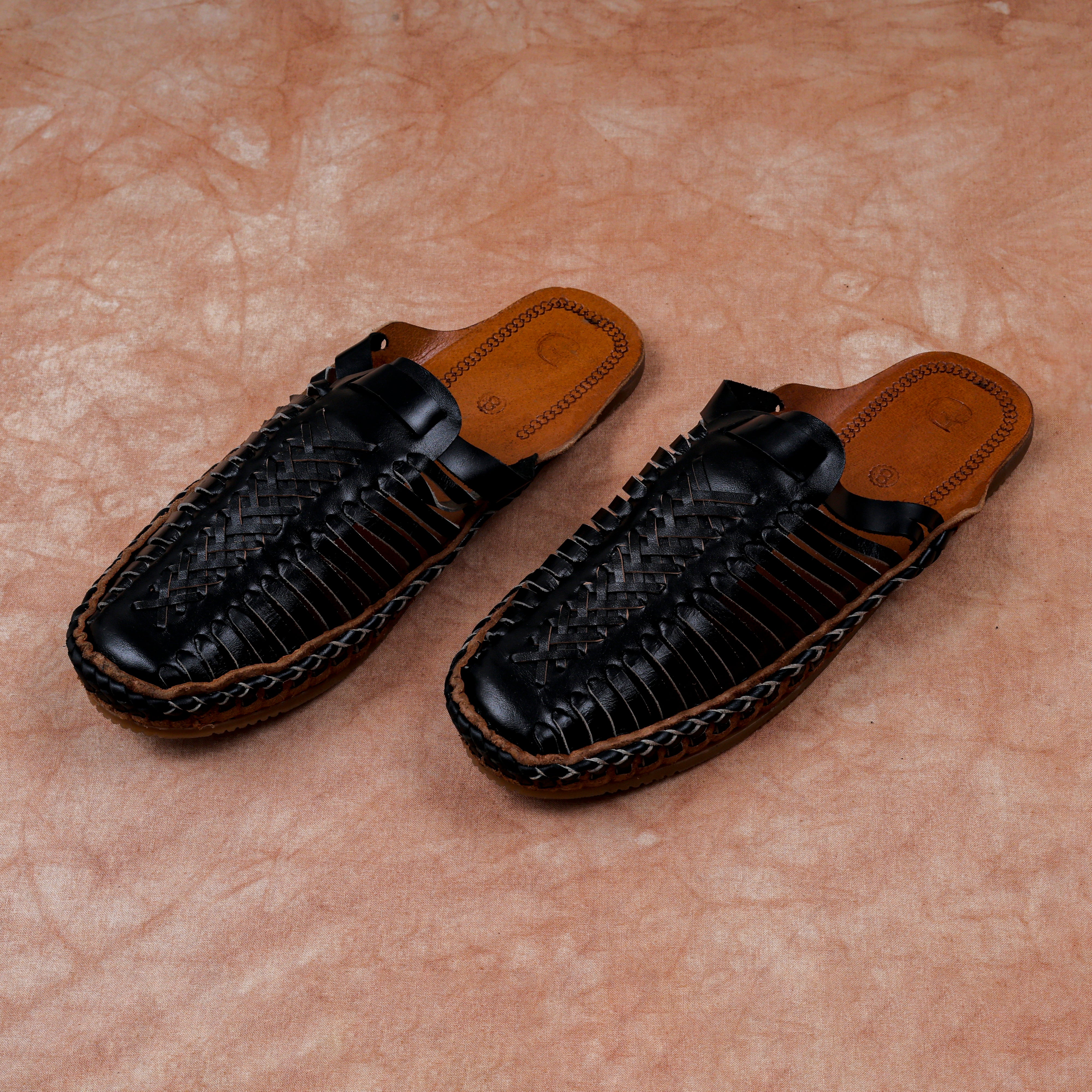 Black Handcrafted Leather Closed Toe Mules