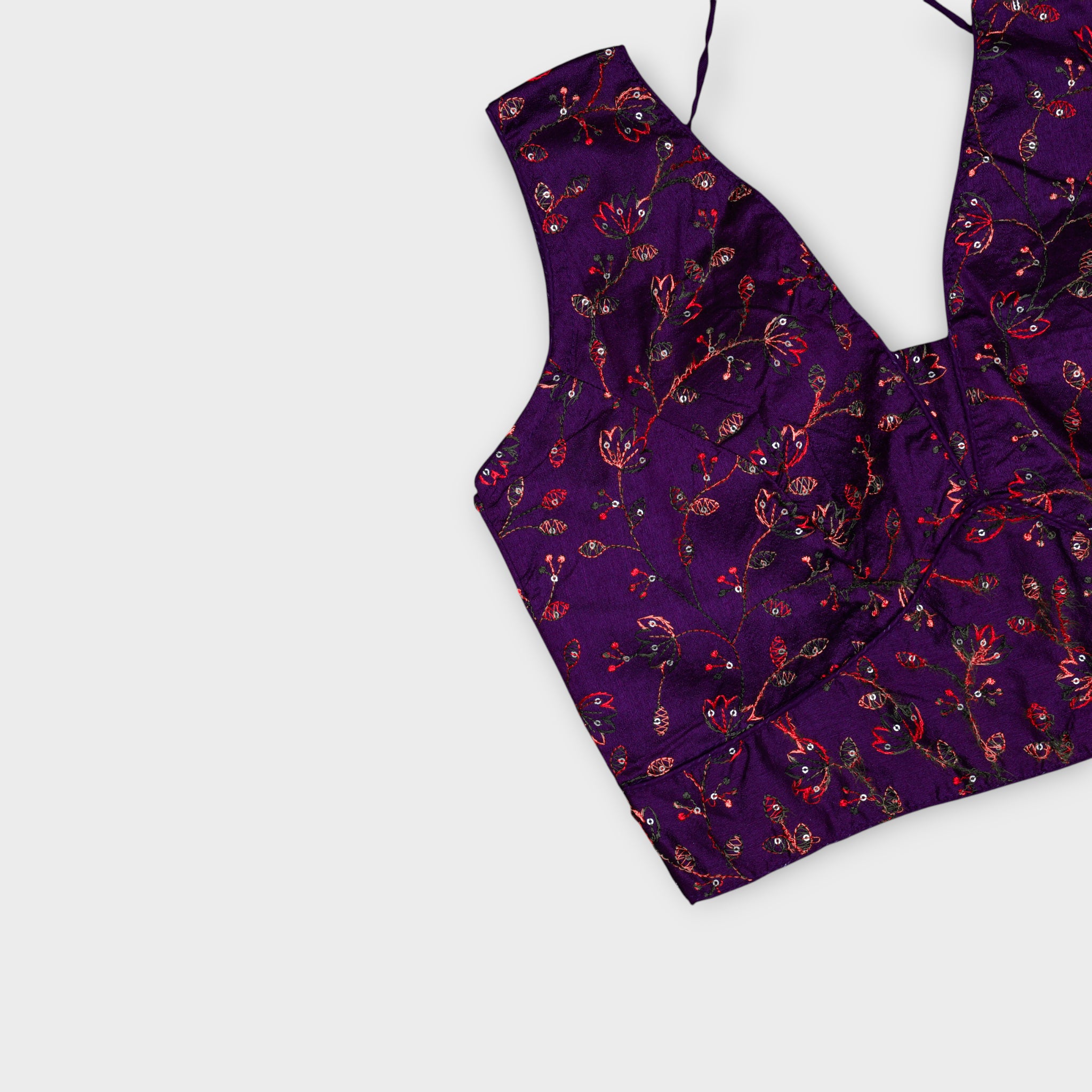 Silk V Neck Embroidered Readymade Blouse