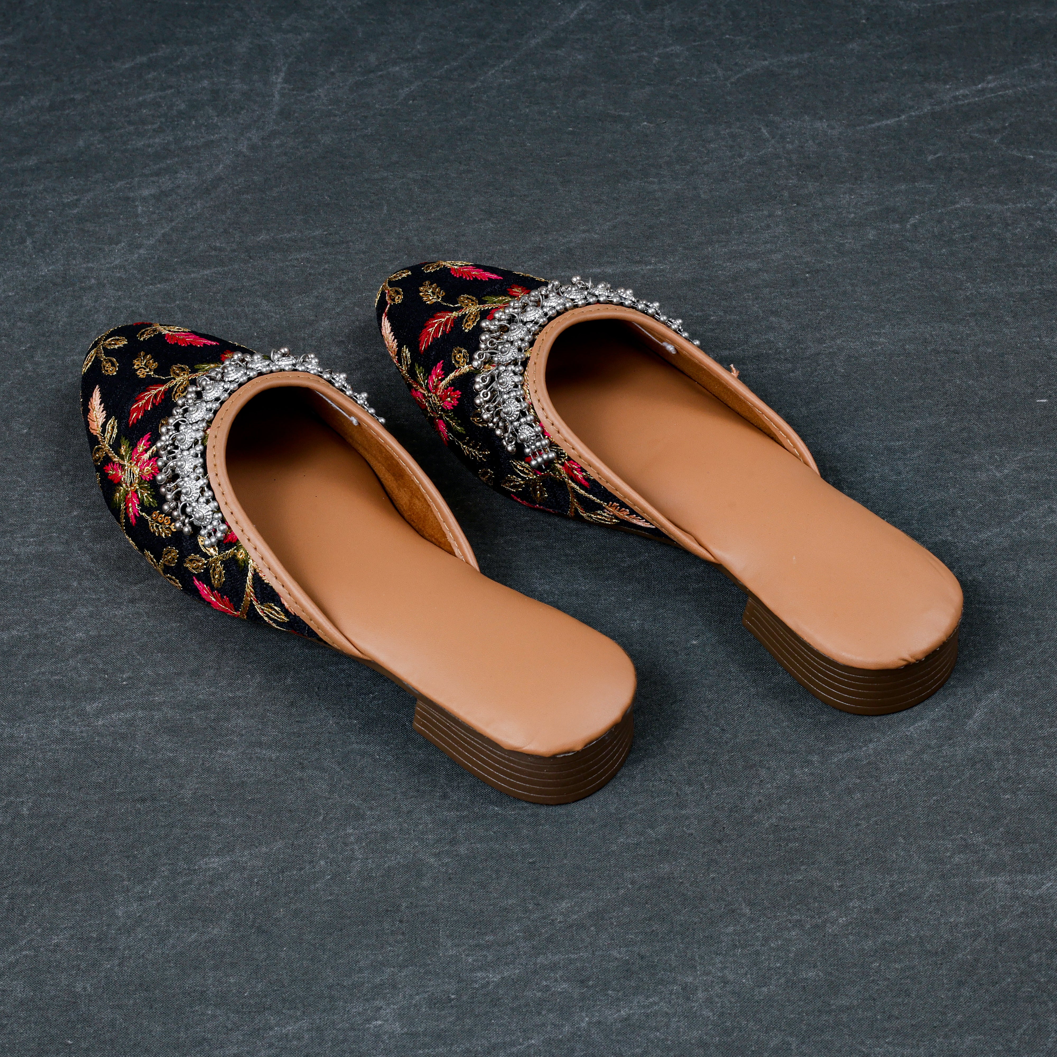 Black Soft Fabric Almond Mules