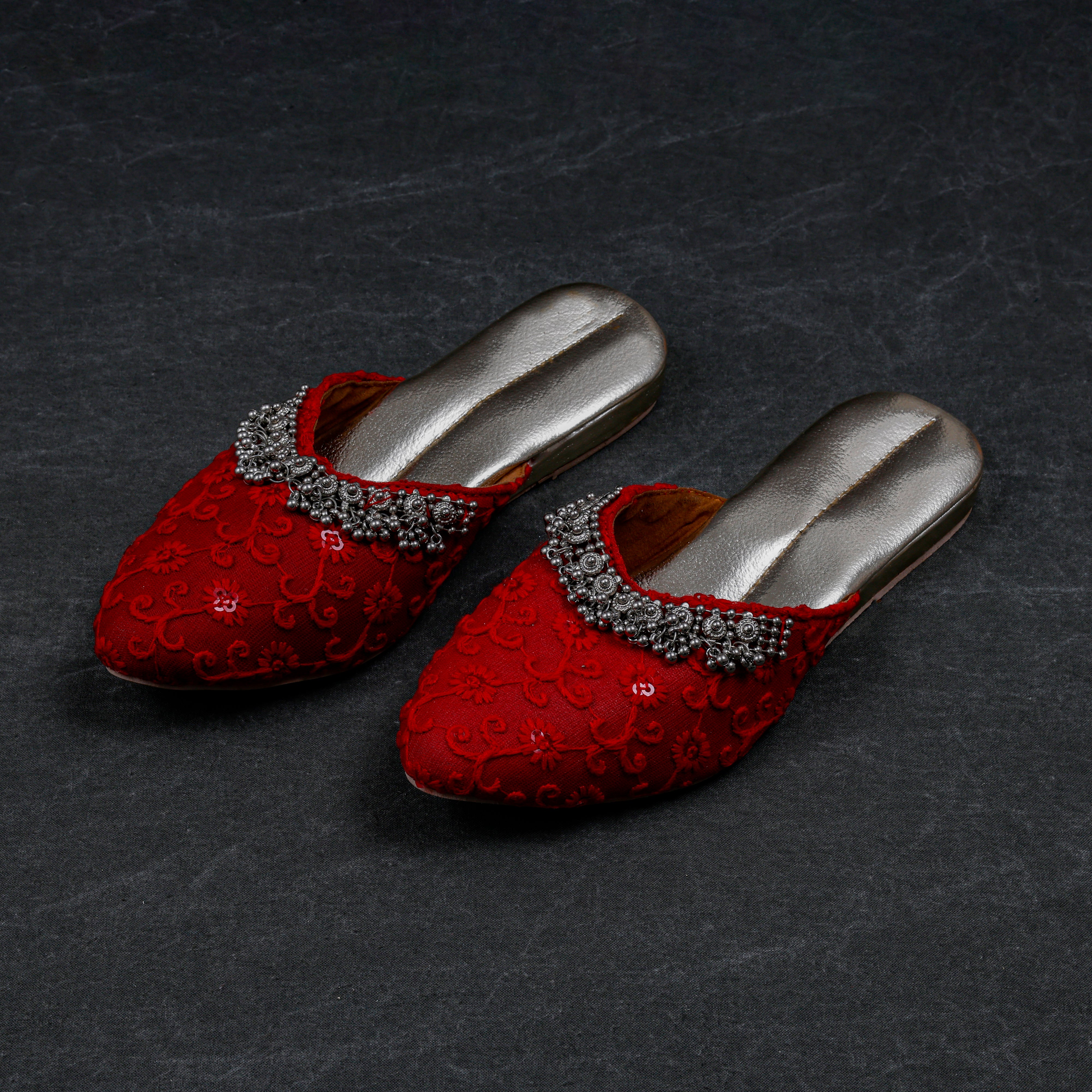Red Two Tone Handcrafted Mules