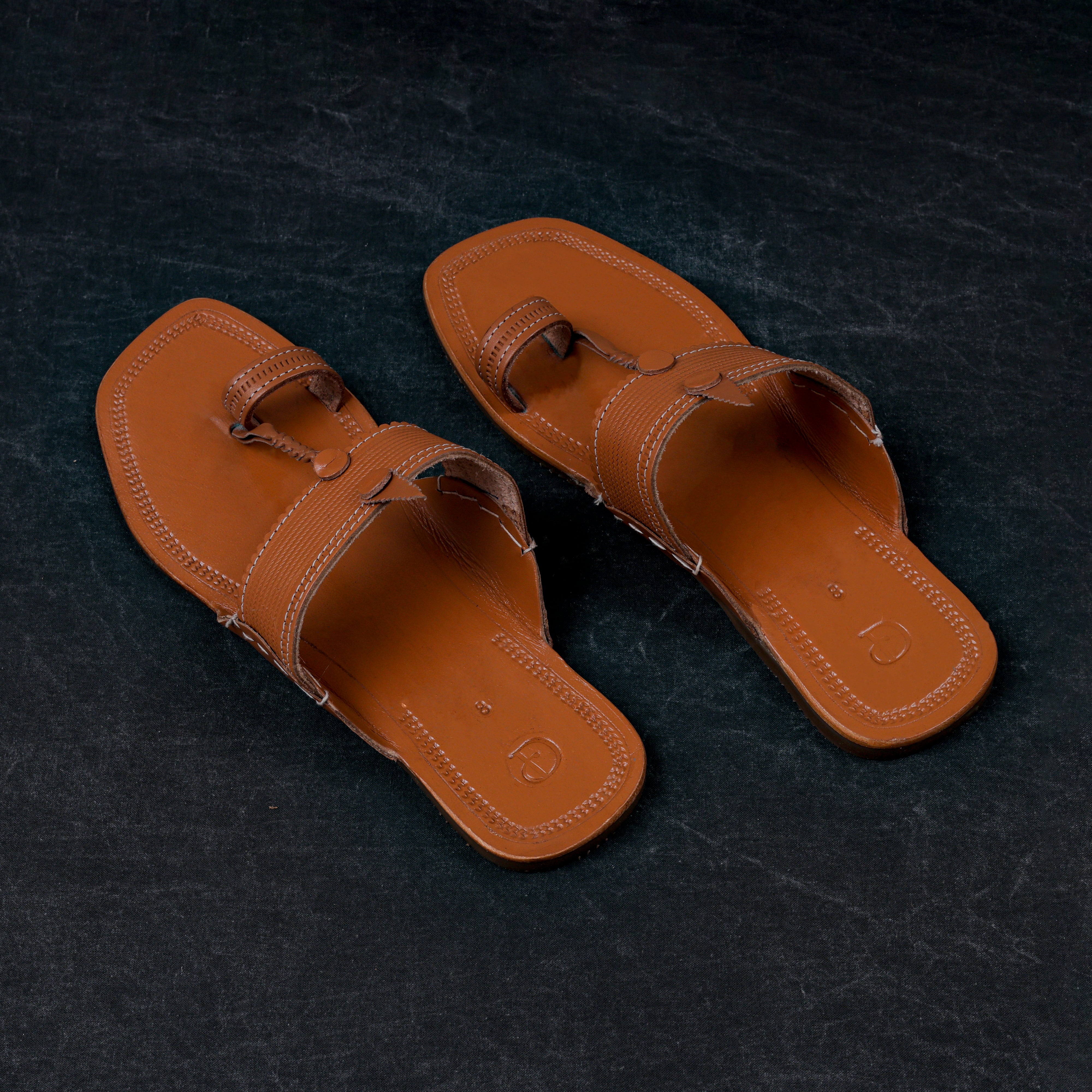 Tan Patent Leather Kolhapuri Sandals