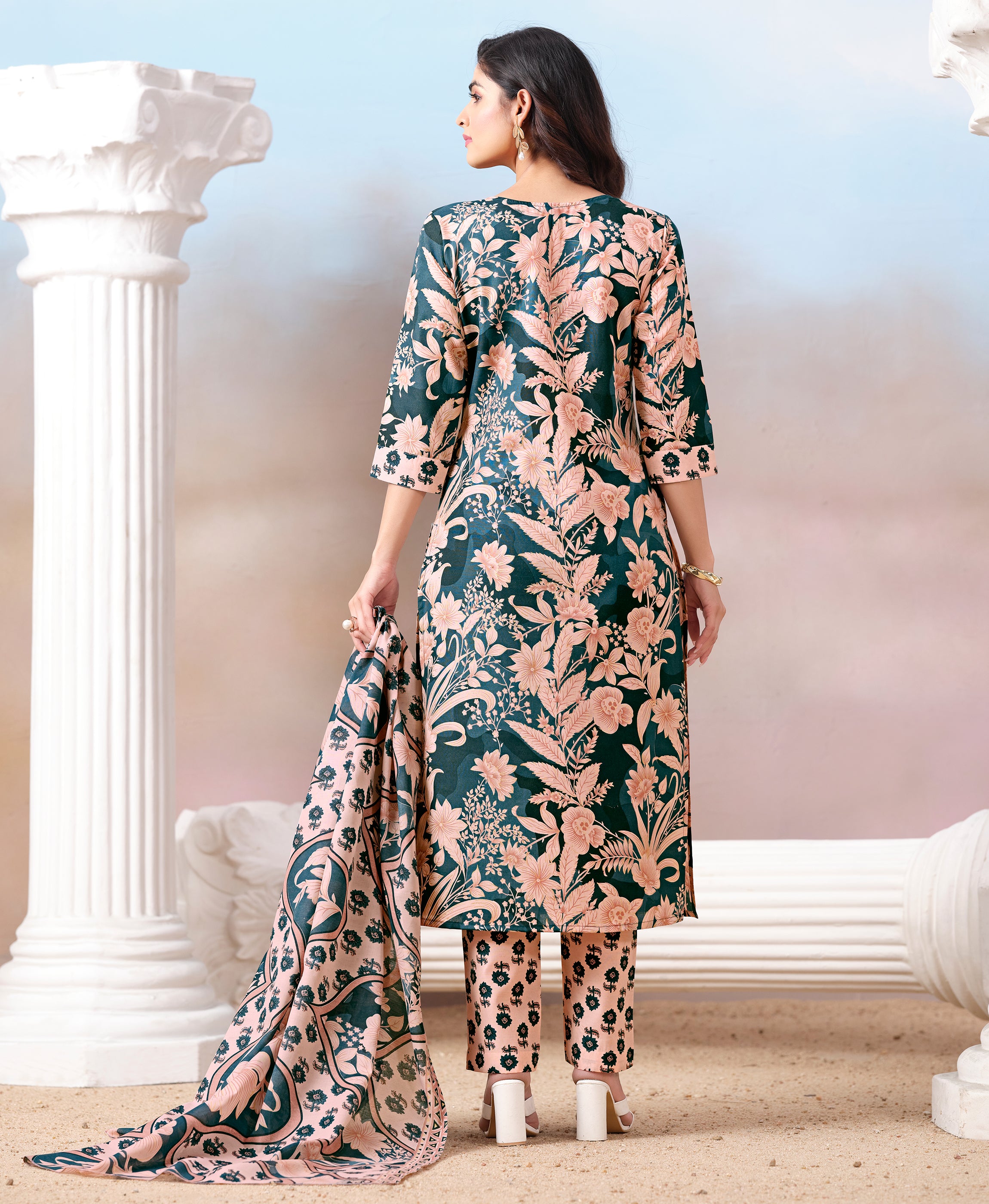 Light Pink Cotton Printed Kurta Set