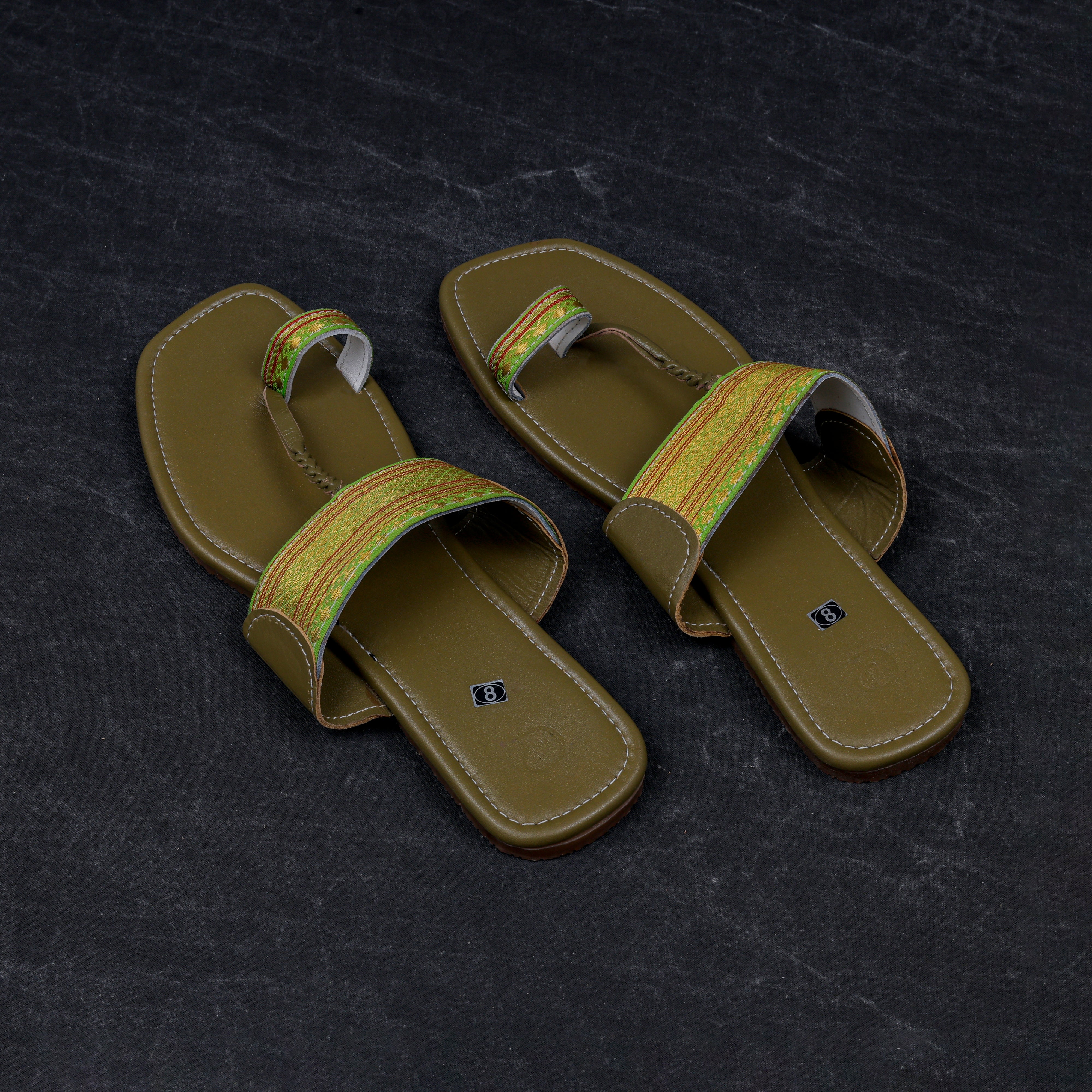Olive Green Leather Kolhapuri Flats