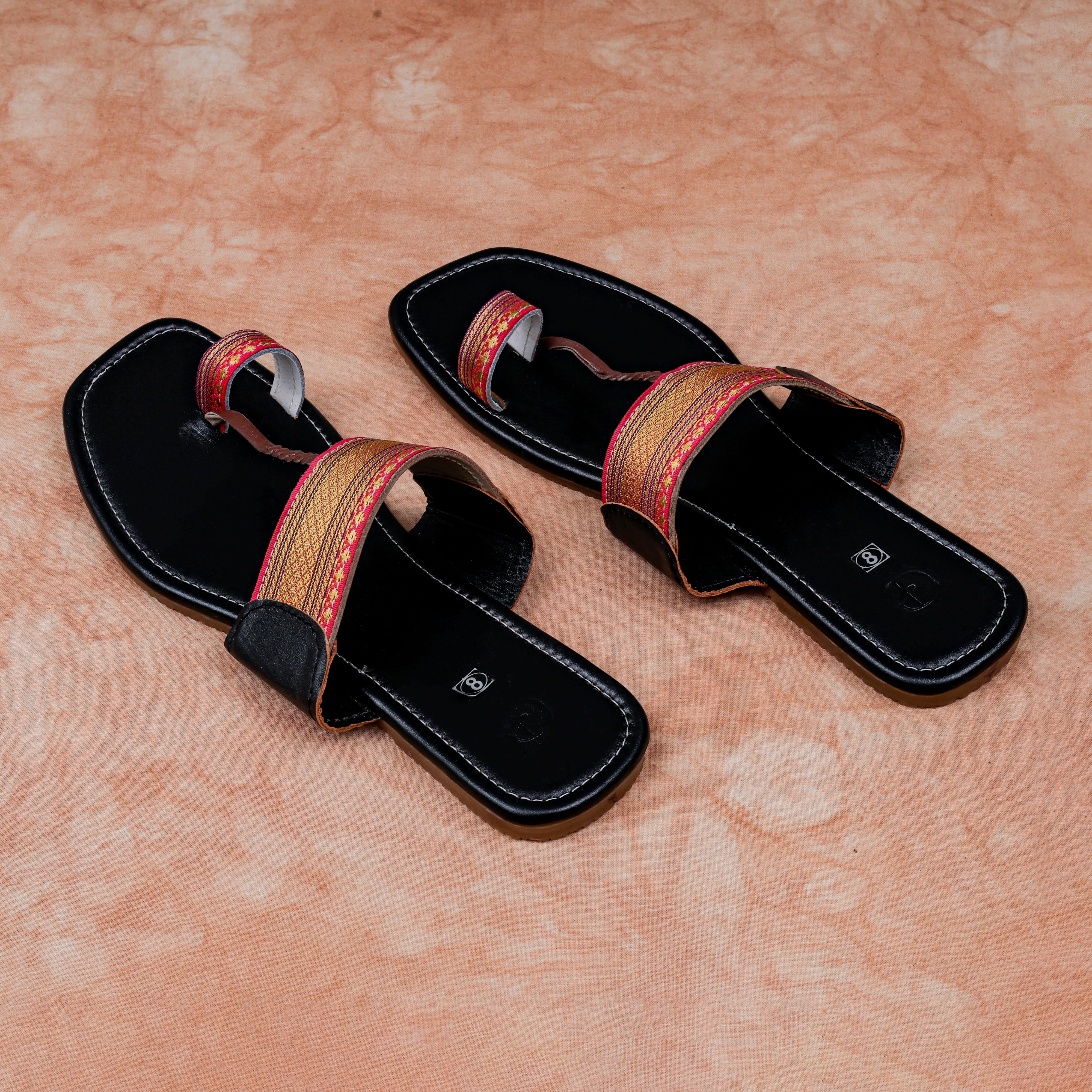 Black Two Tone Artisan Leather Flats