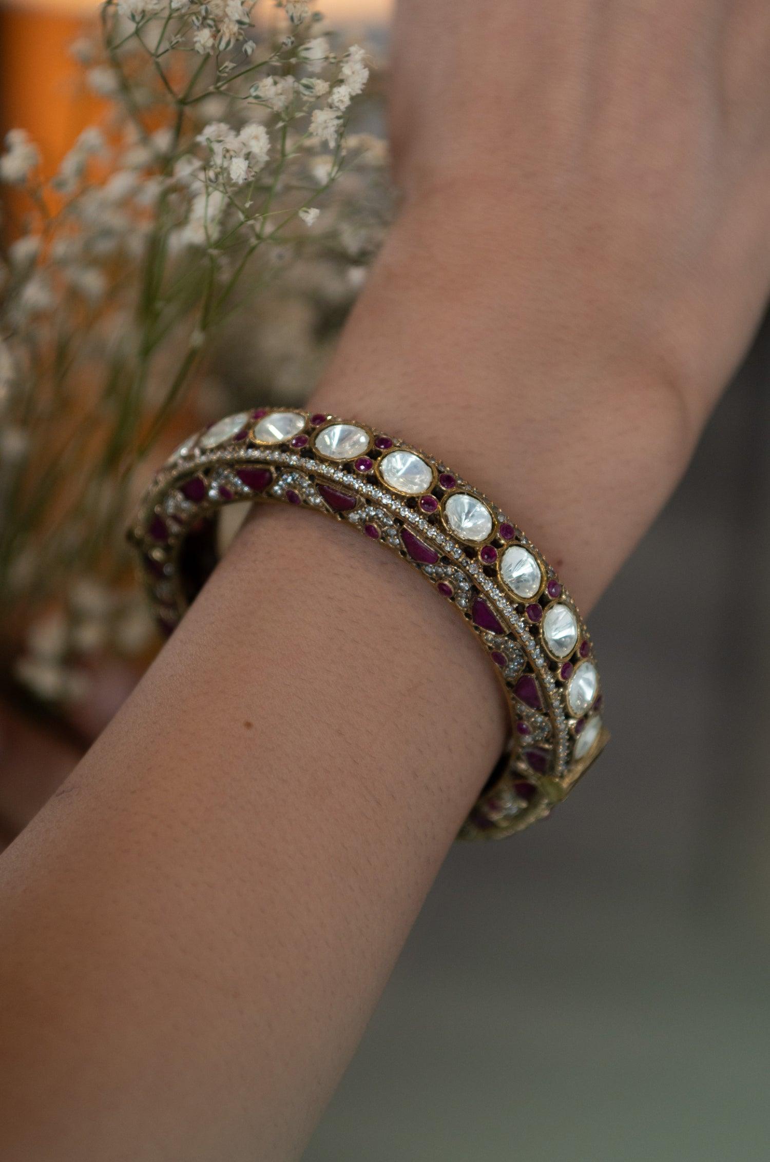 Ruby Polki Victorian Bangle - Dyulokha