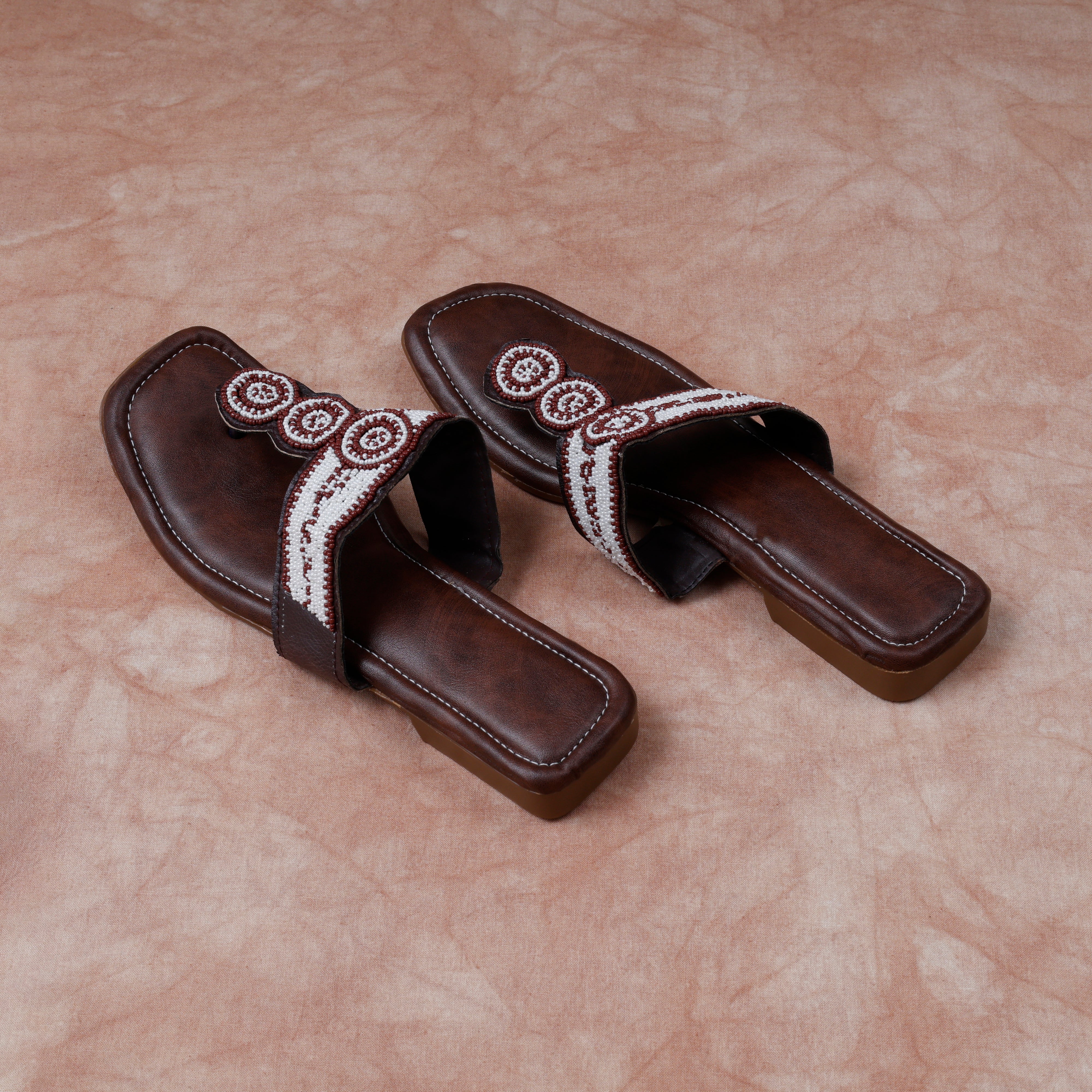 Brown Rexine Open Toe Ethnic Flats