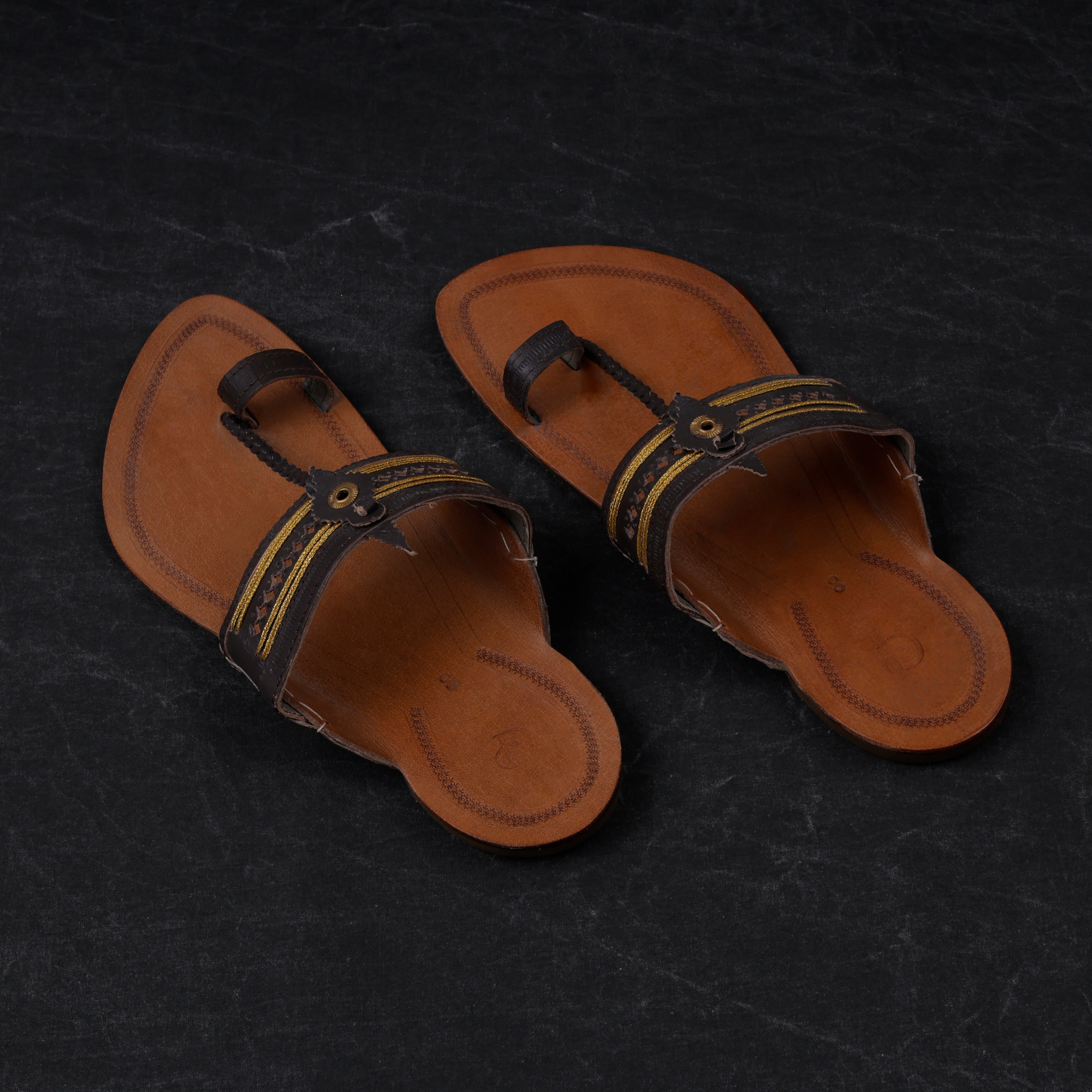 Two Tone Tan Traditional Kolhapuri Sandals