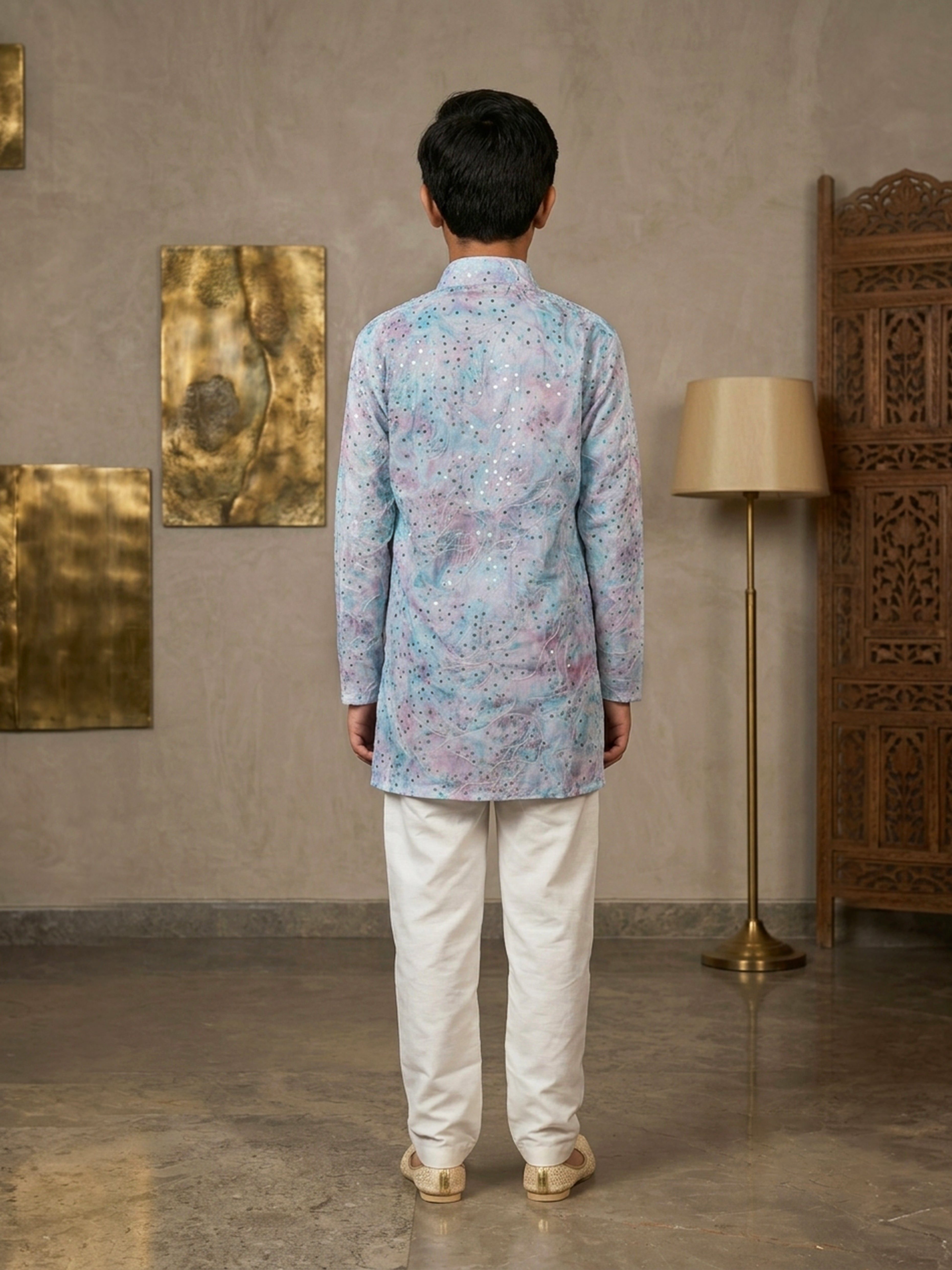 Blue Cotton Shibori Embroidered Kurta Pajama Set