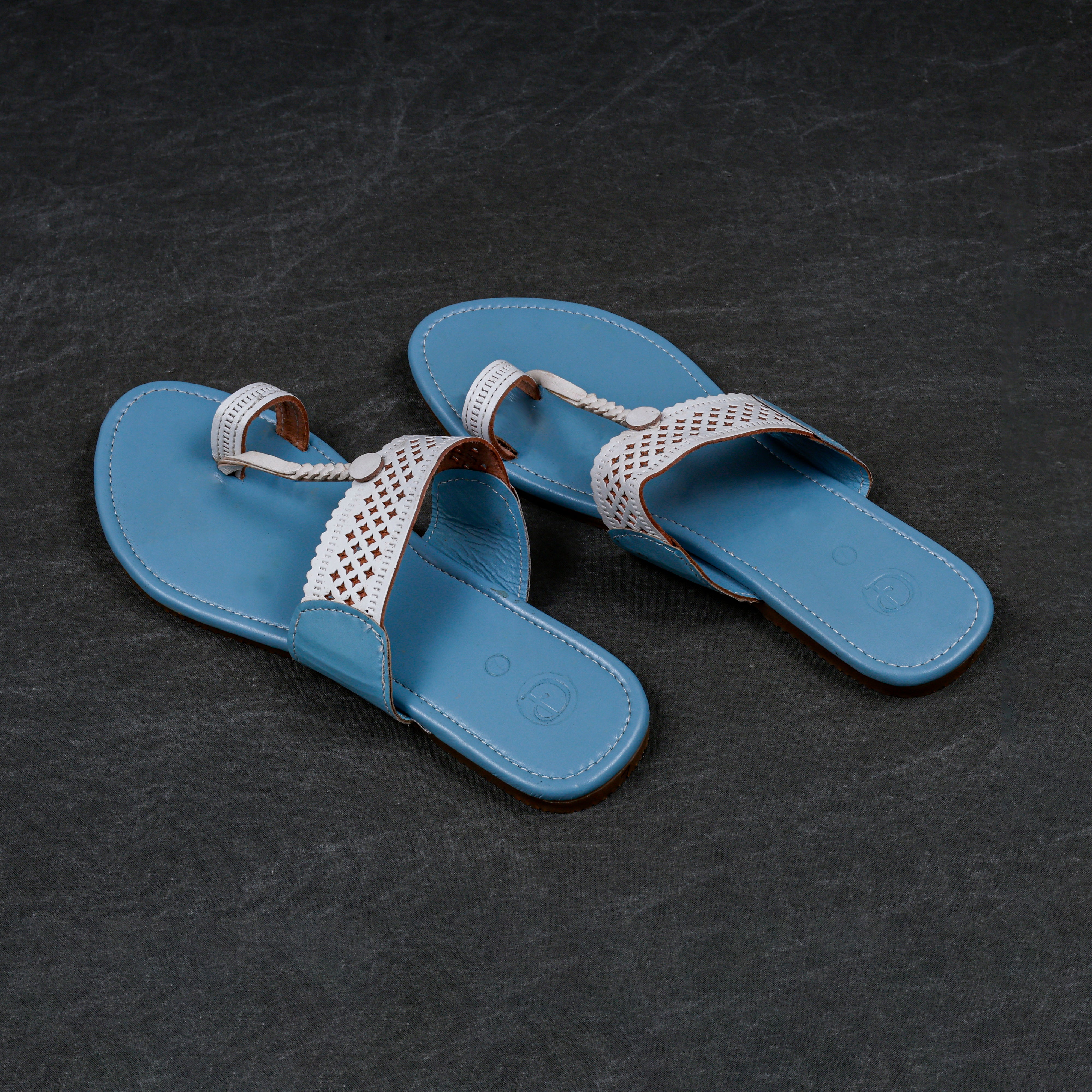 Two Tone Sky Blue Kolhapuri Chappal
