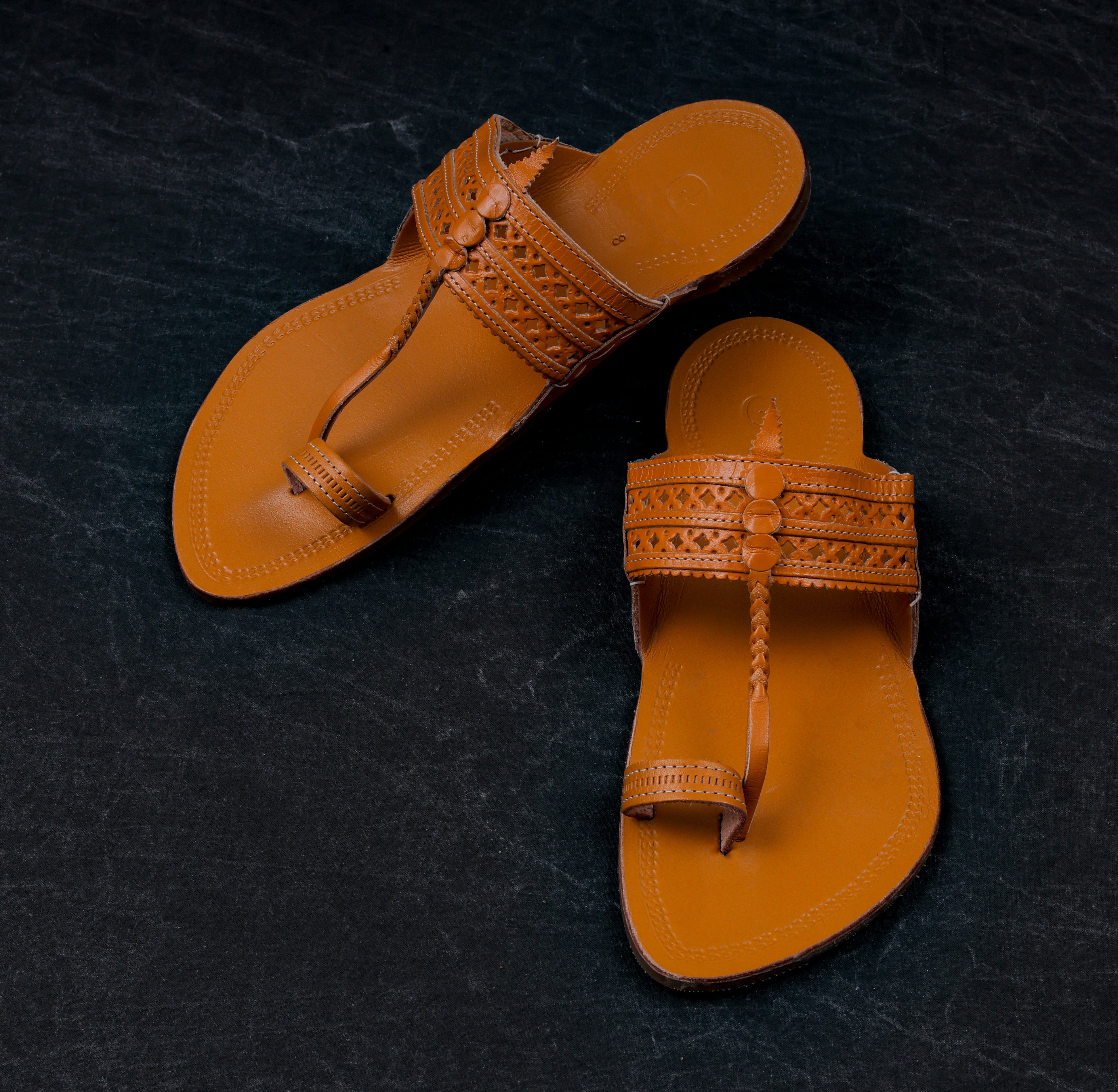 Patent Leather Tan Kolhapuri Chappal
