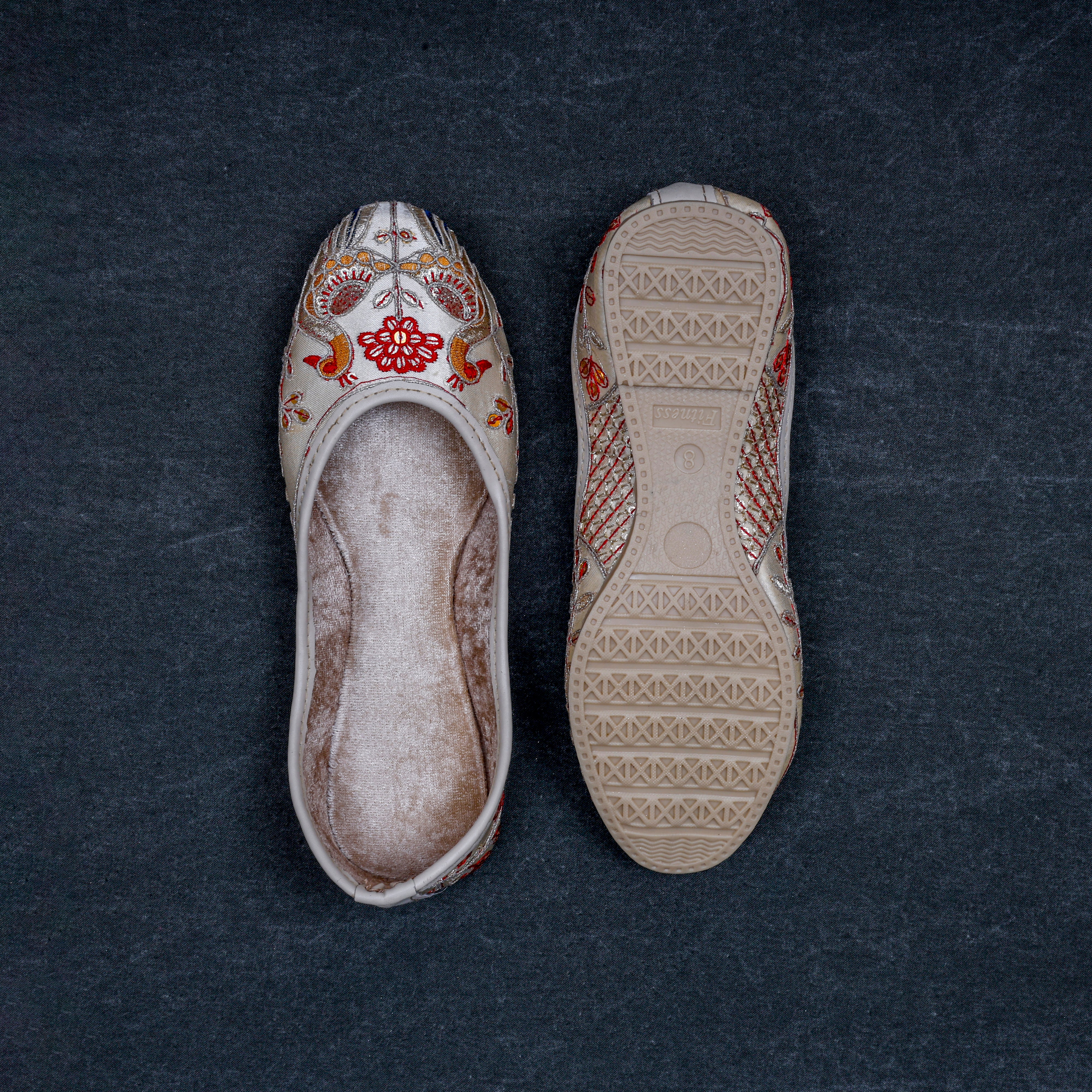 Off White Almond Fabric Ethnic Jutti