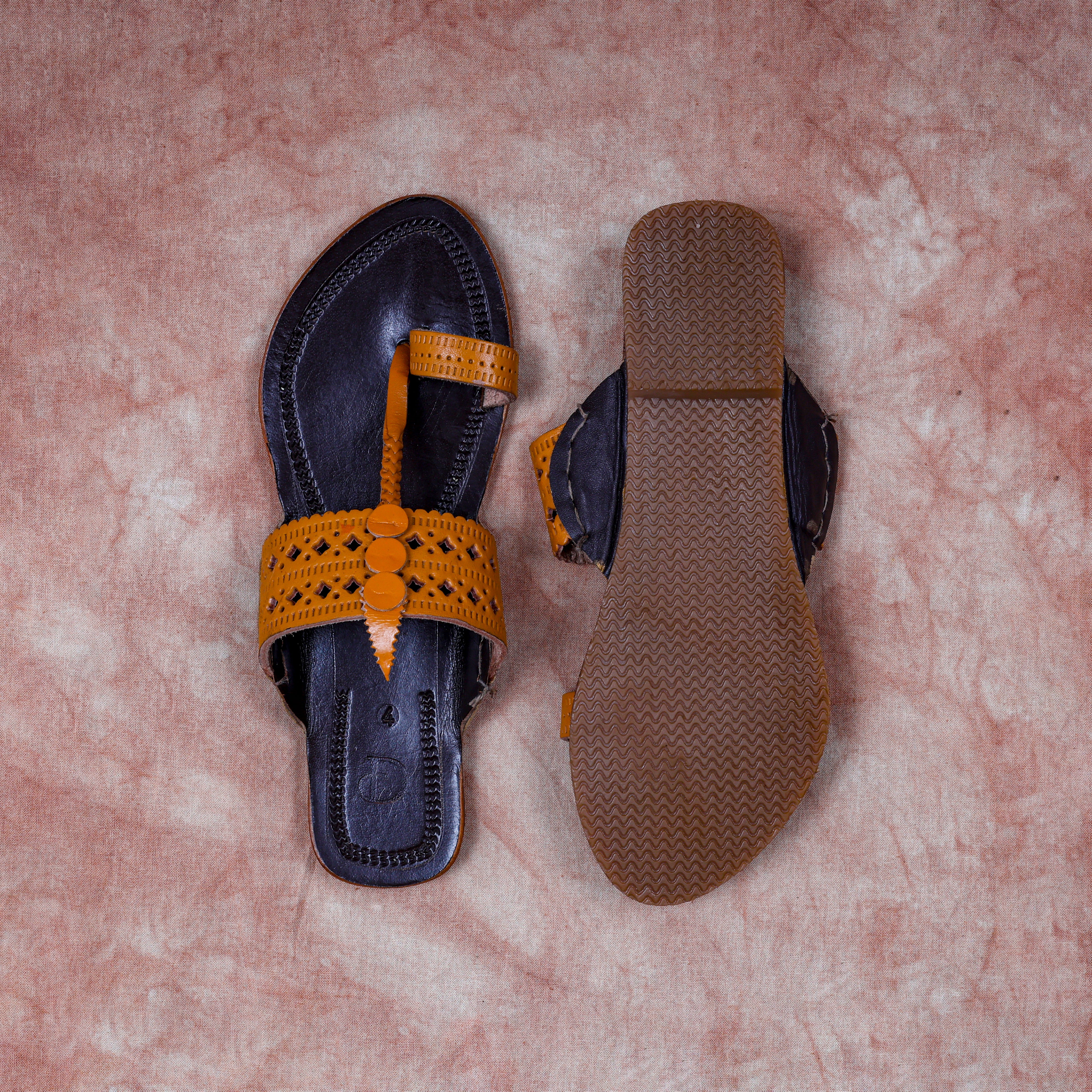 Two Tone Dark Brown Leather Ethnic Flats