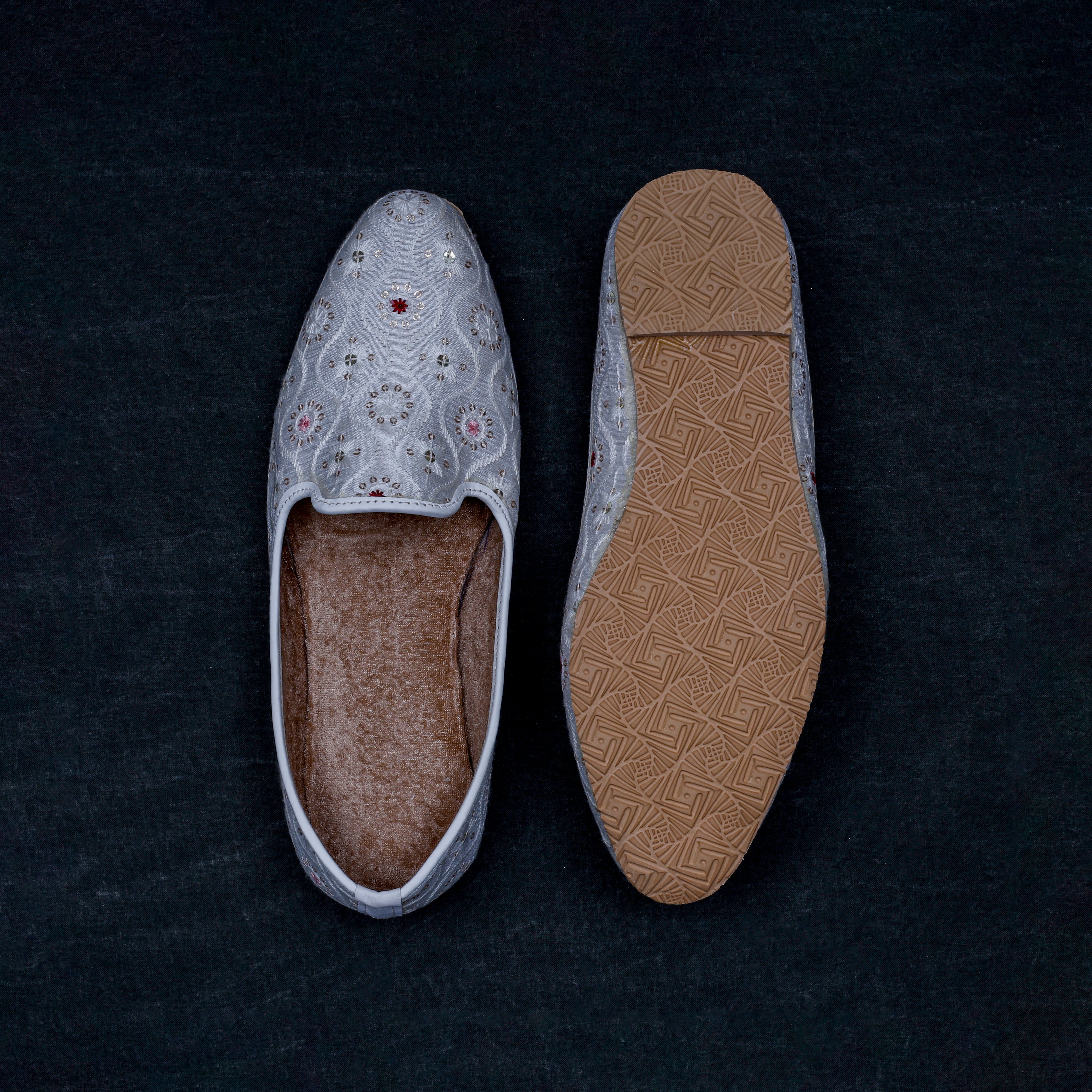 White Textured Almond Shape Jutti