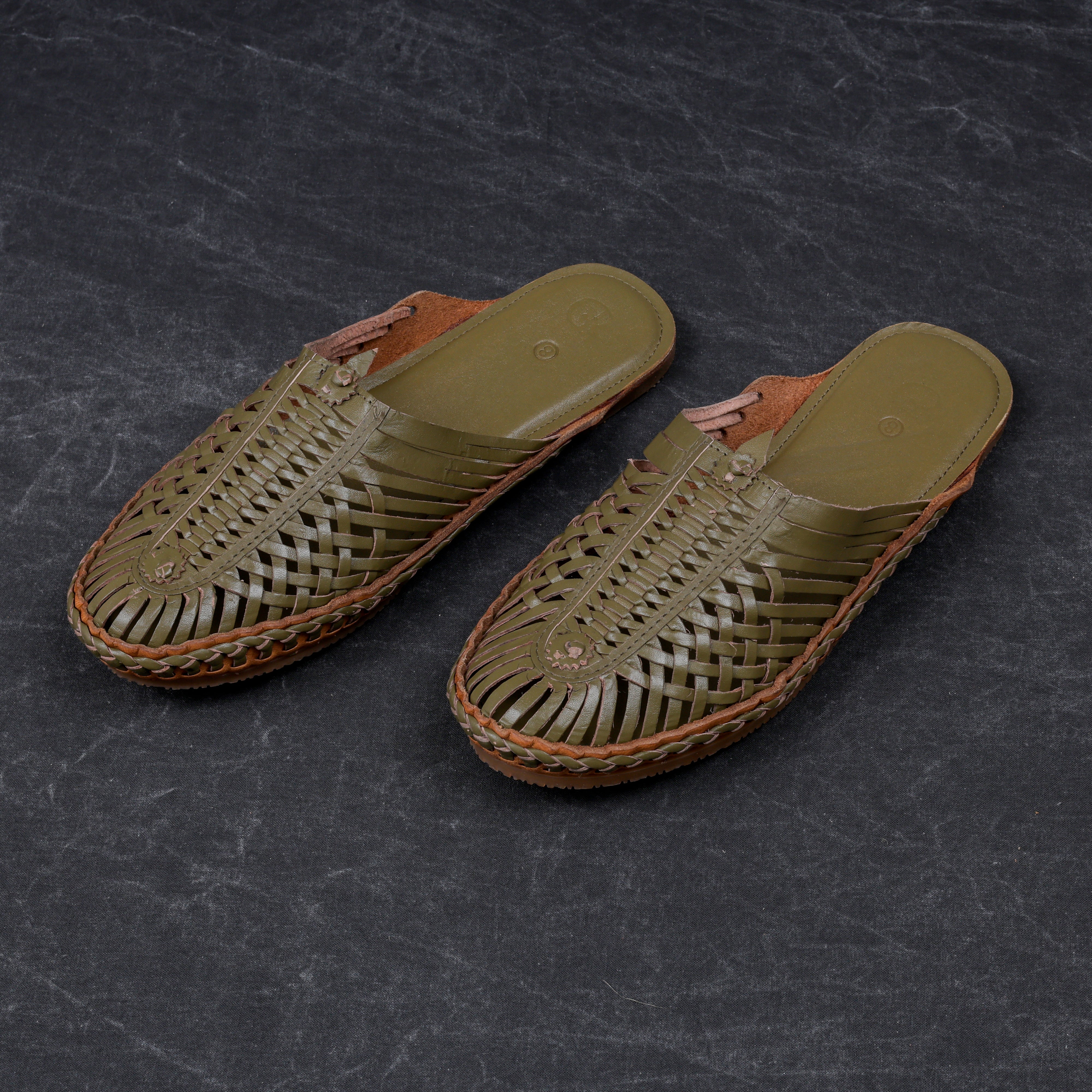 Olive Green Patent Leather Ethnic Mules