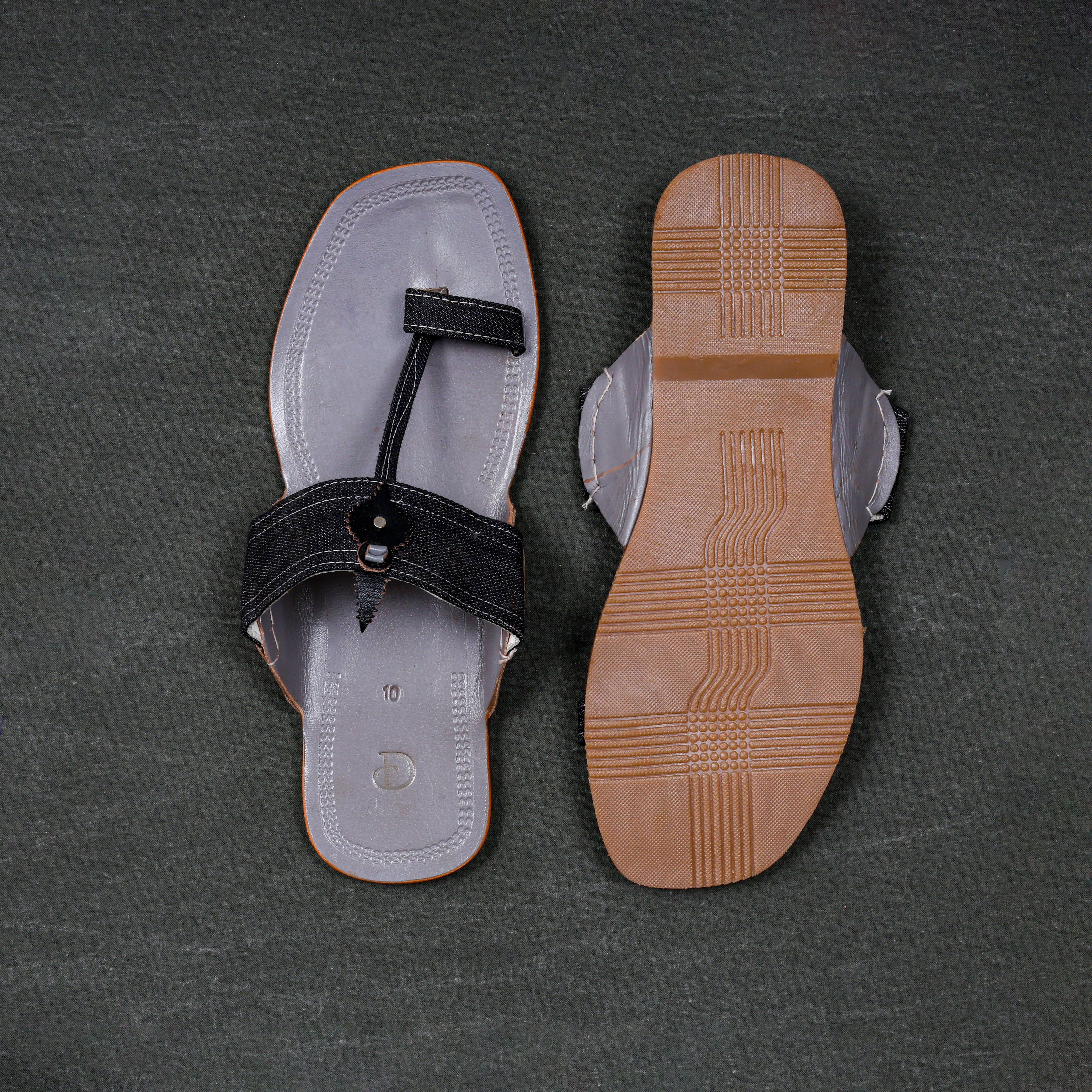 Grey Premium Leather Kolhapuri Sandals