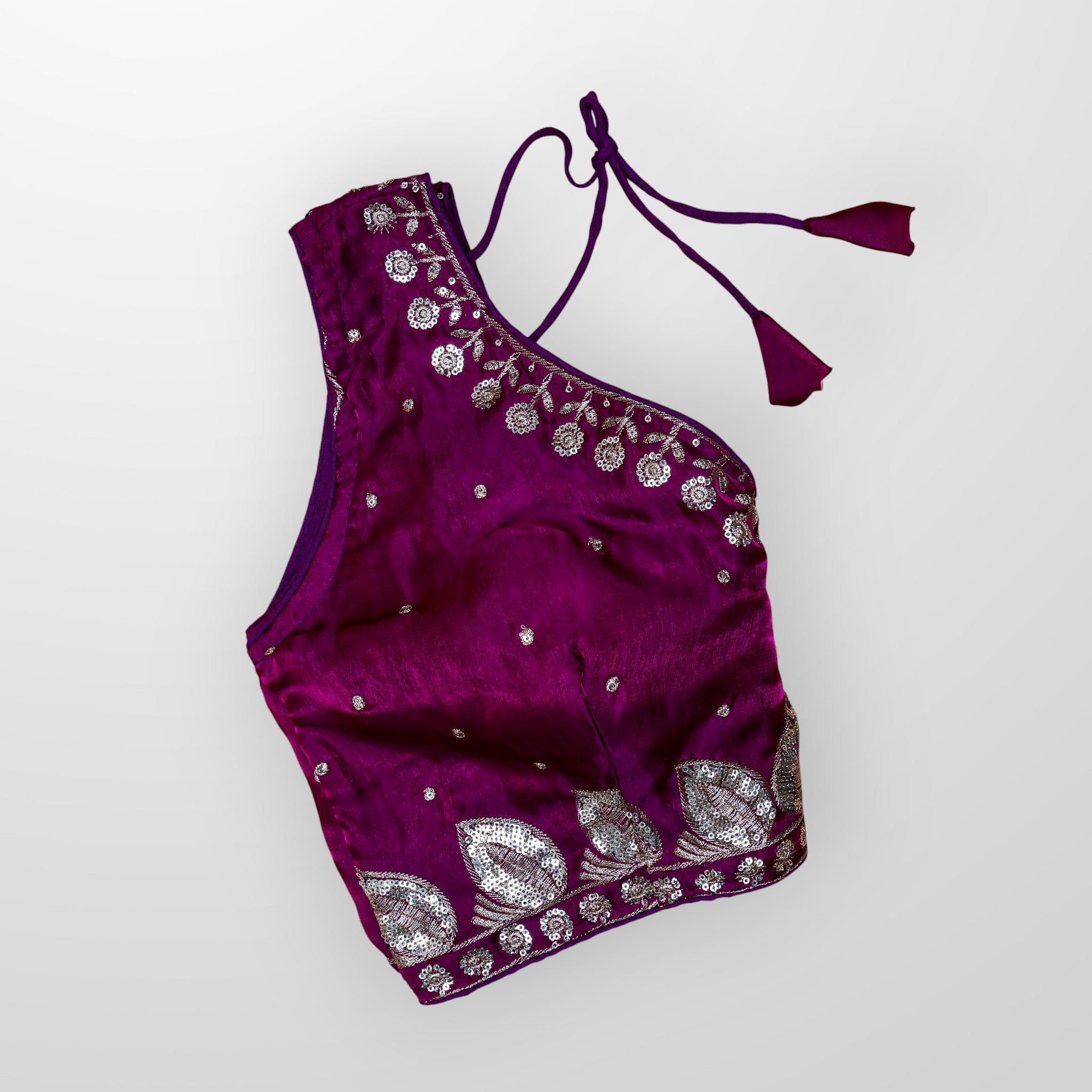 Silk Sequined Zari Leaf Embroidered Blouse