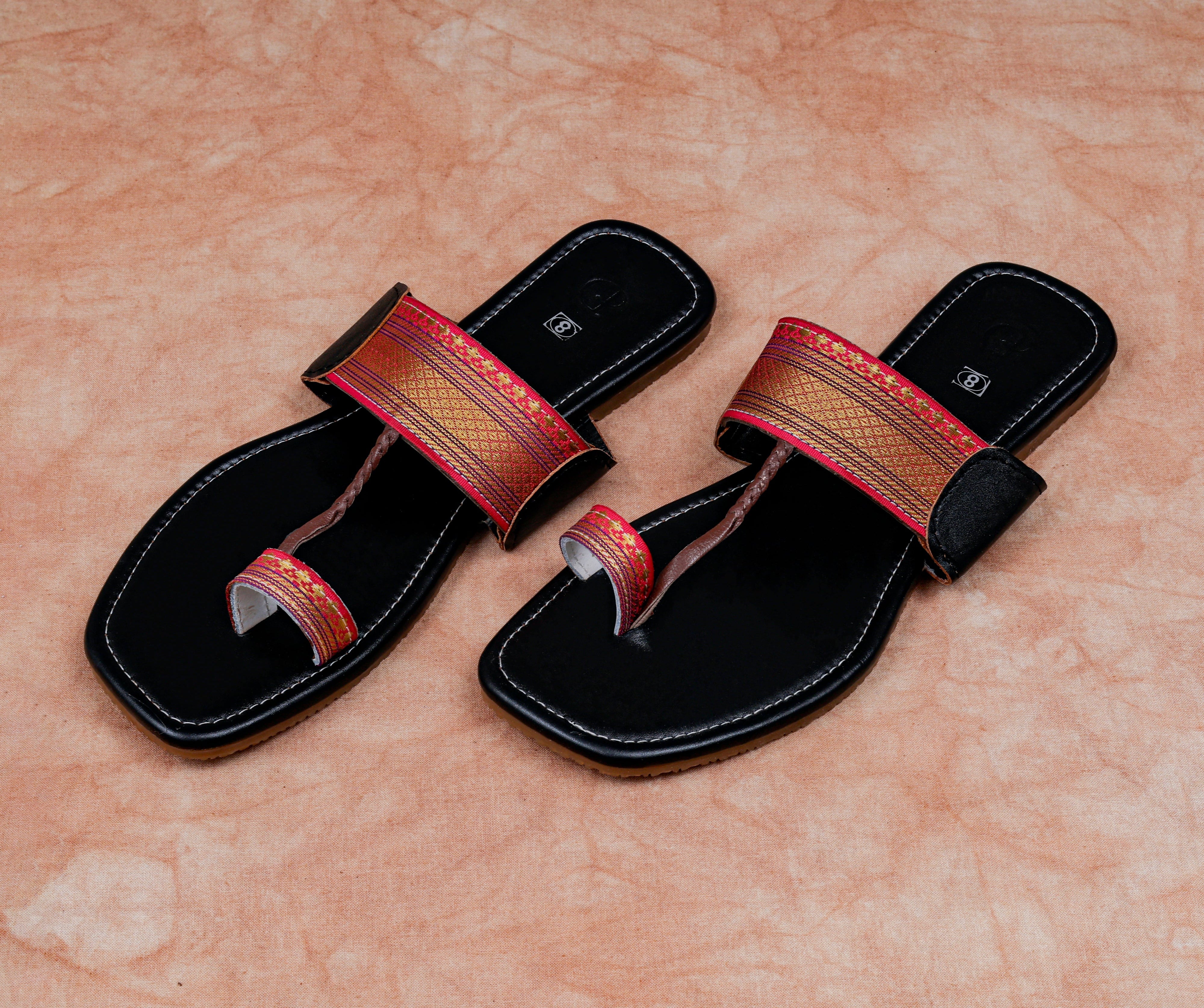 Black Two Tone Artisan Leather Flats