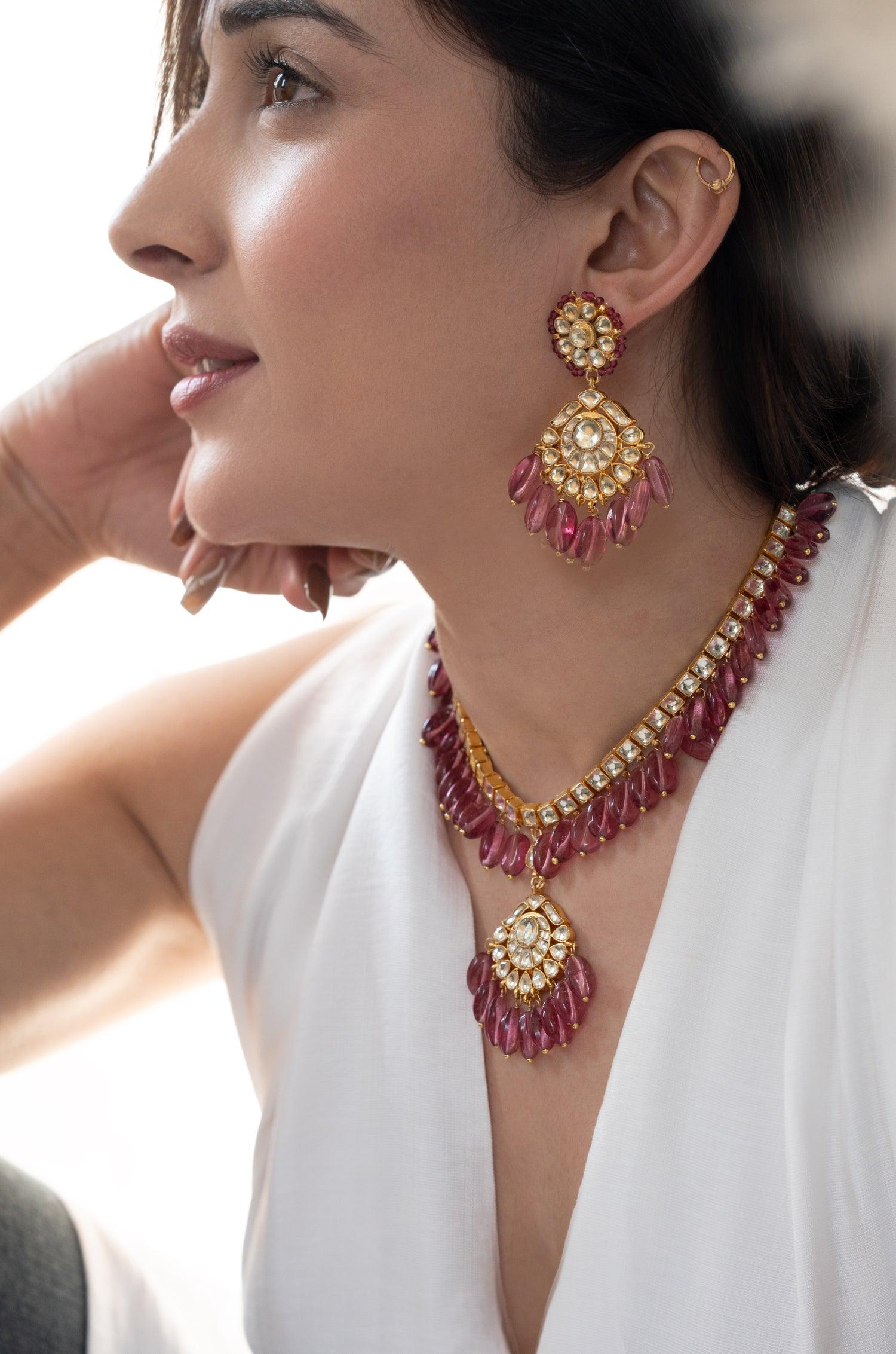 Pink Radiance Kundan Necklace Set - Dyulokha