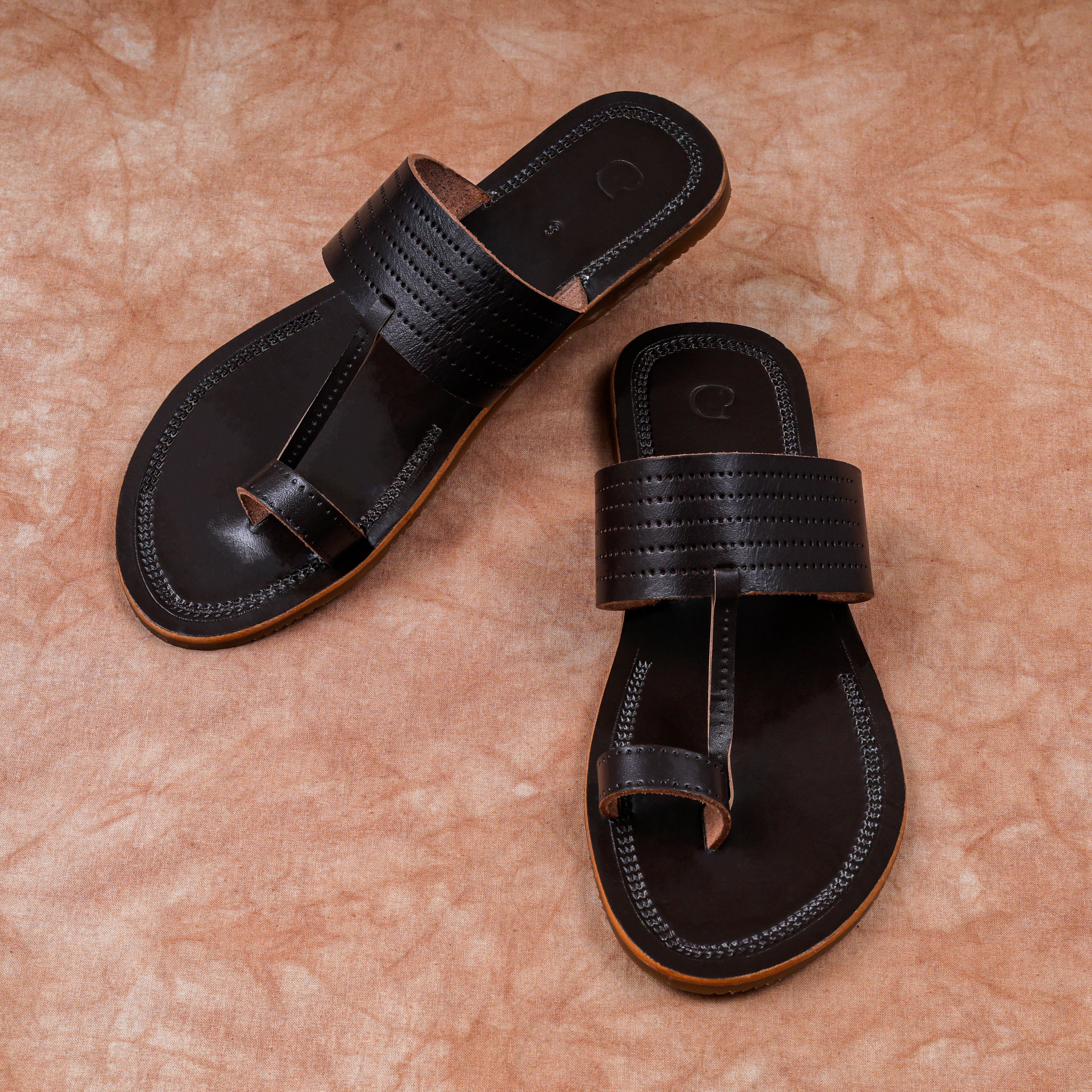 Dark Brown Leather Open Toe Kolhapuri Sandals