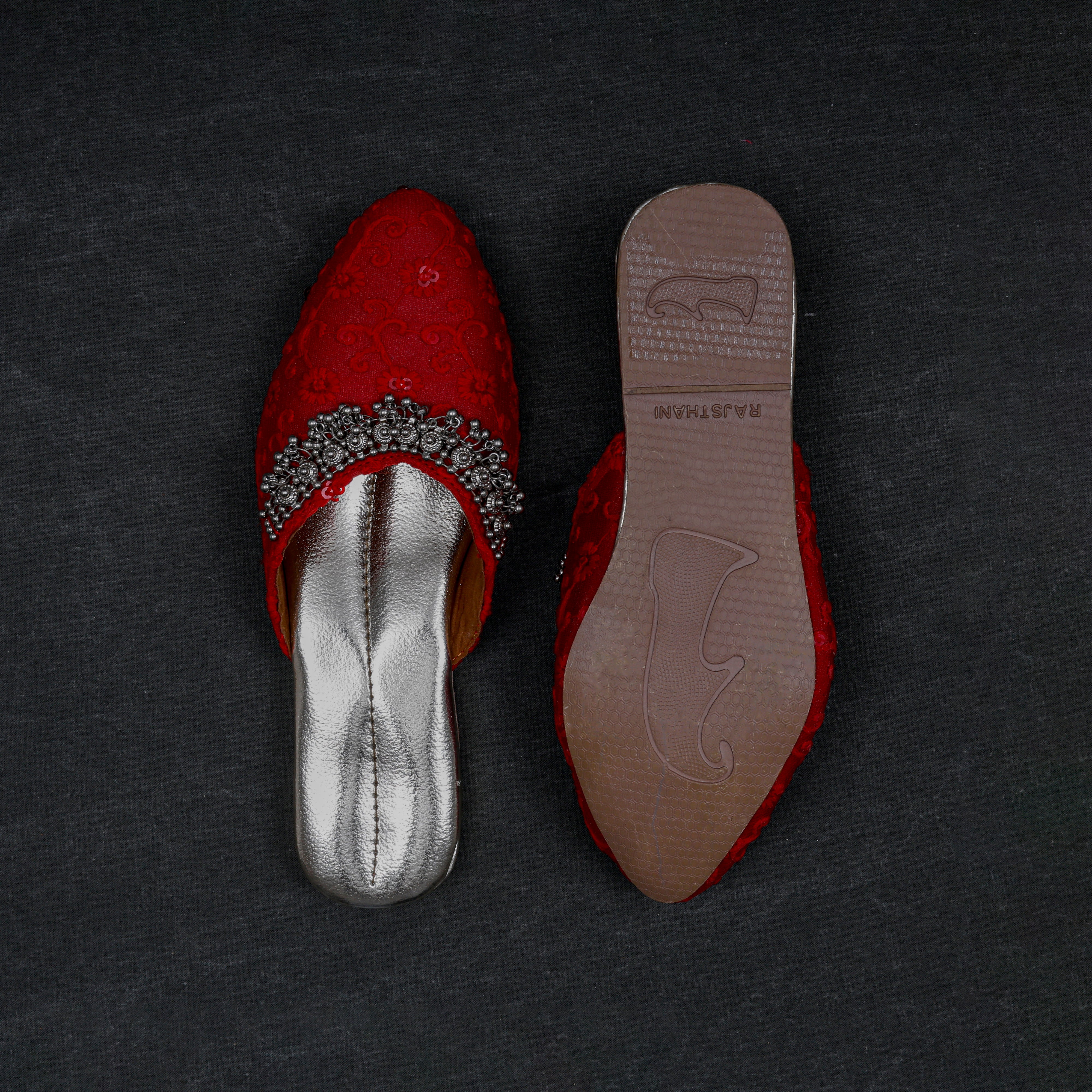 Red Two Tone Handcrafted Mules