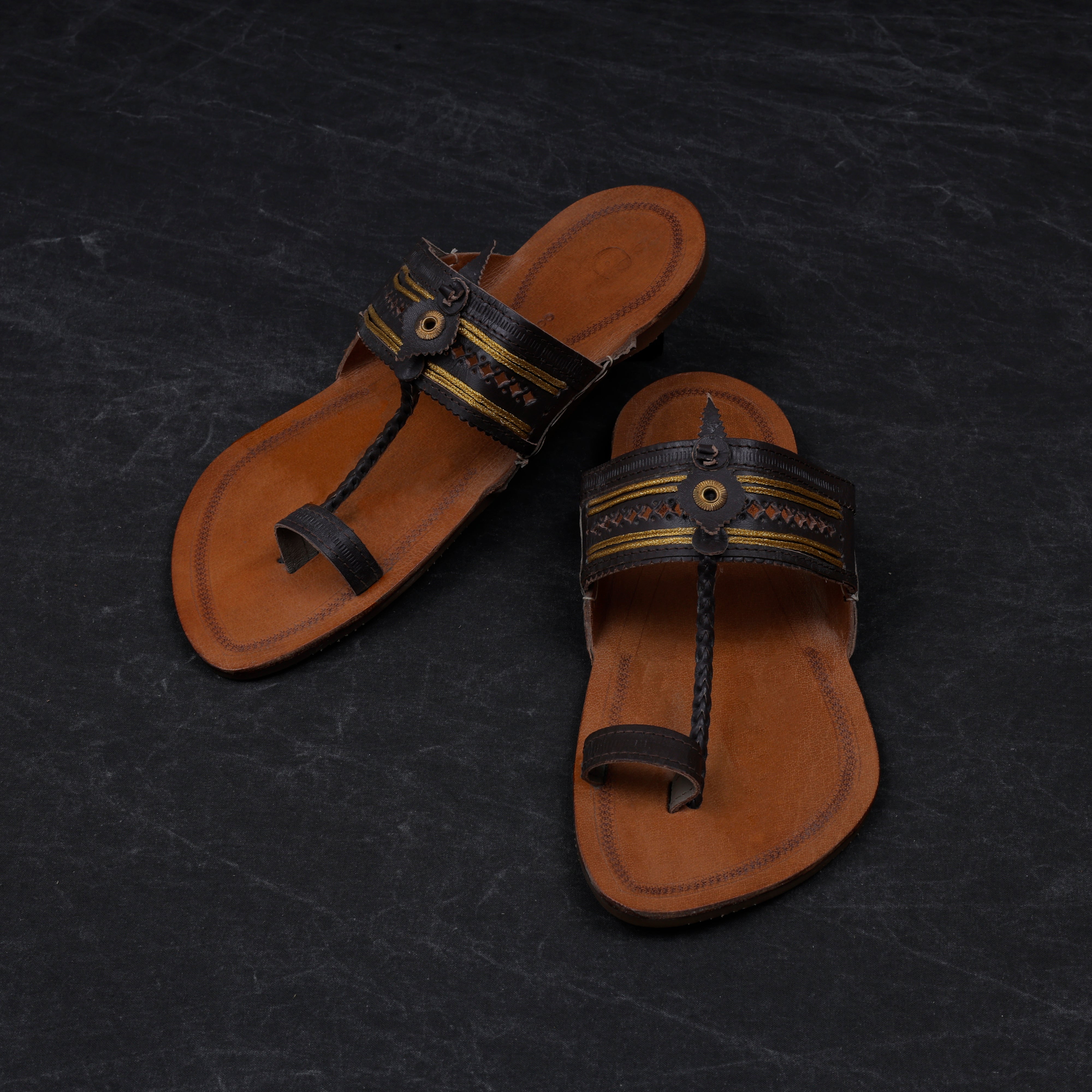 Two Tone Tan Traditional Kolhapuri Sandals