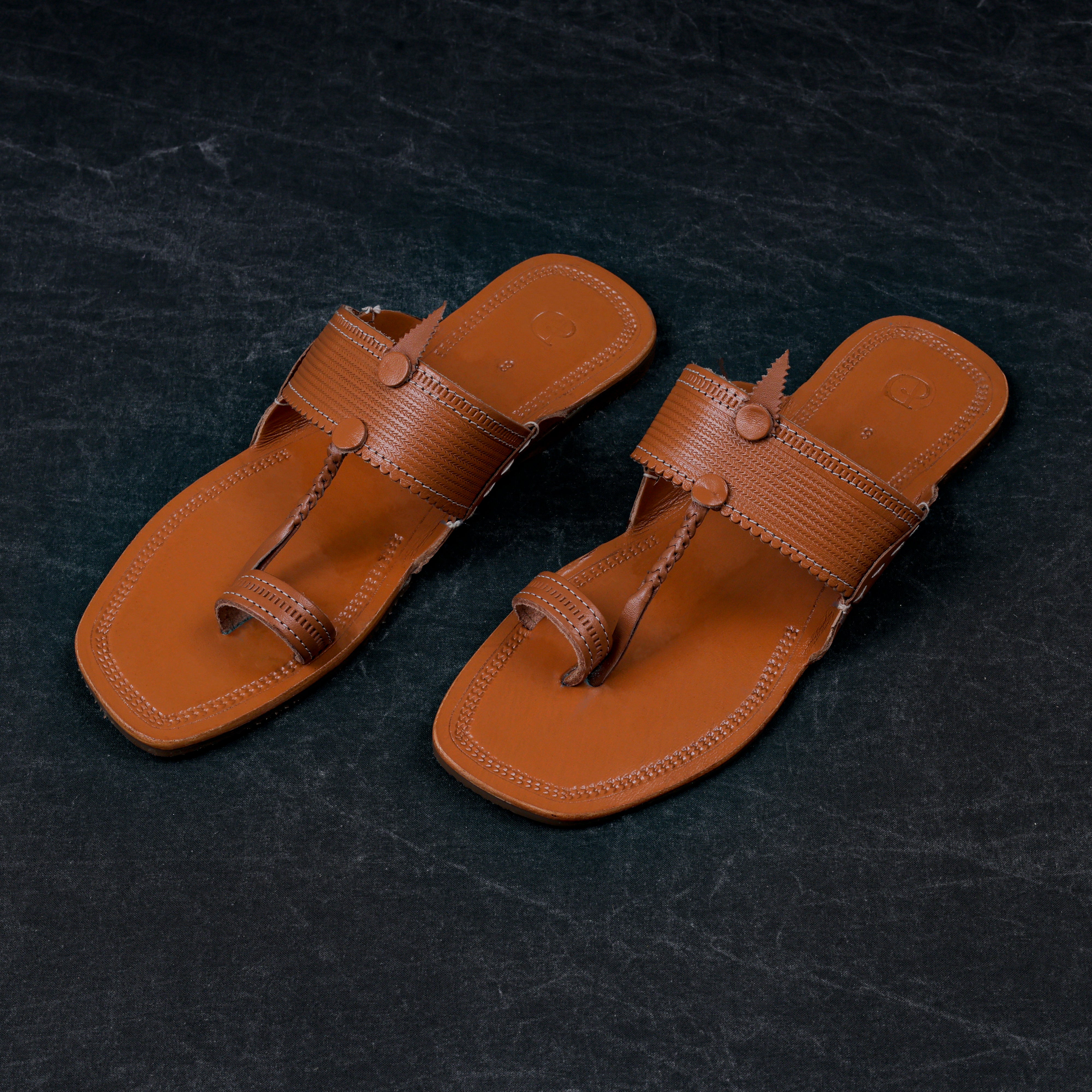 Tan Patent Leather Kolhapuri Sandals