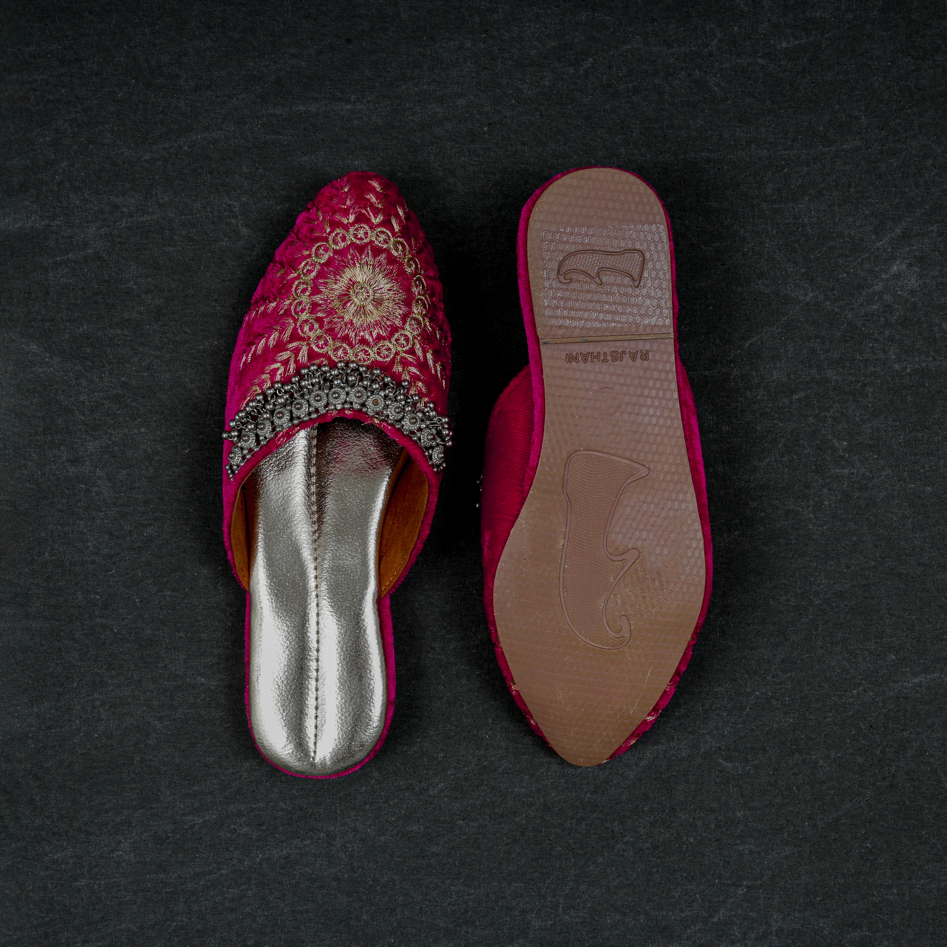 Rose Pink Velvet Two Tone Ethnic Mules