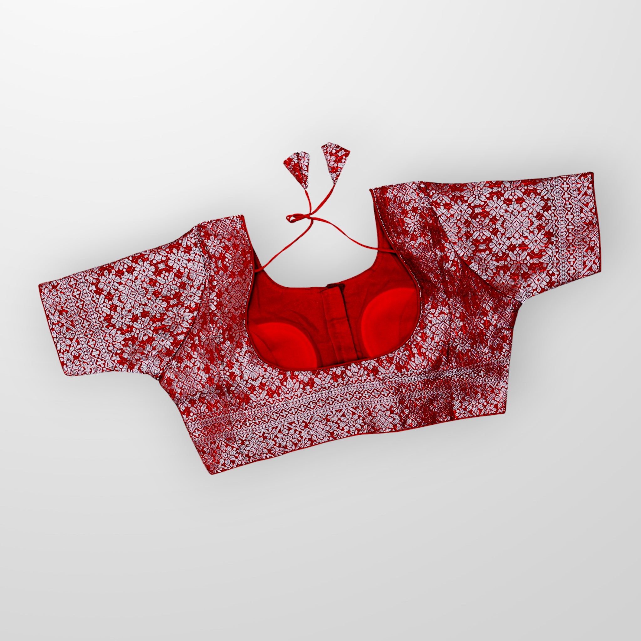 Silver Brocade Silk Jacquard Readymade Blouse