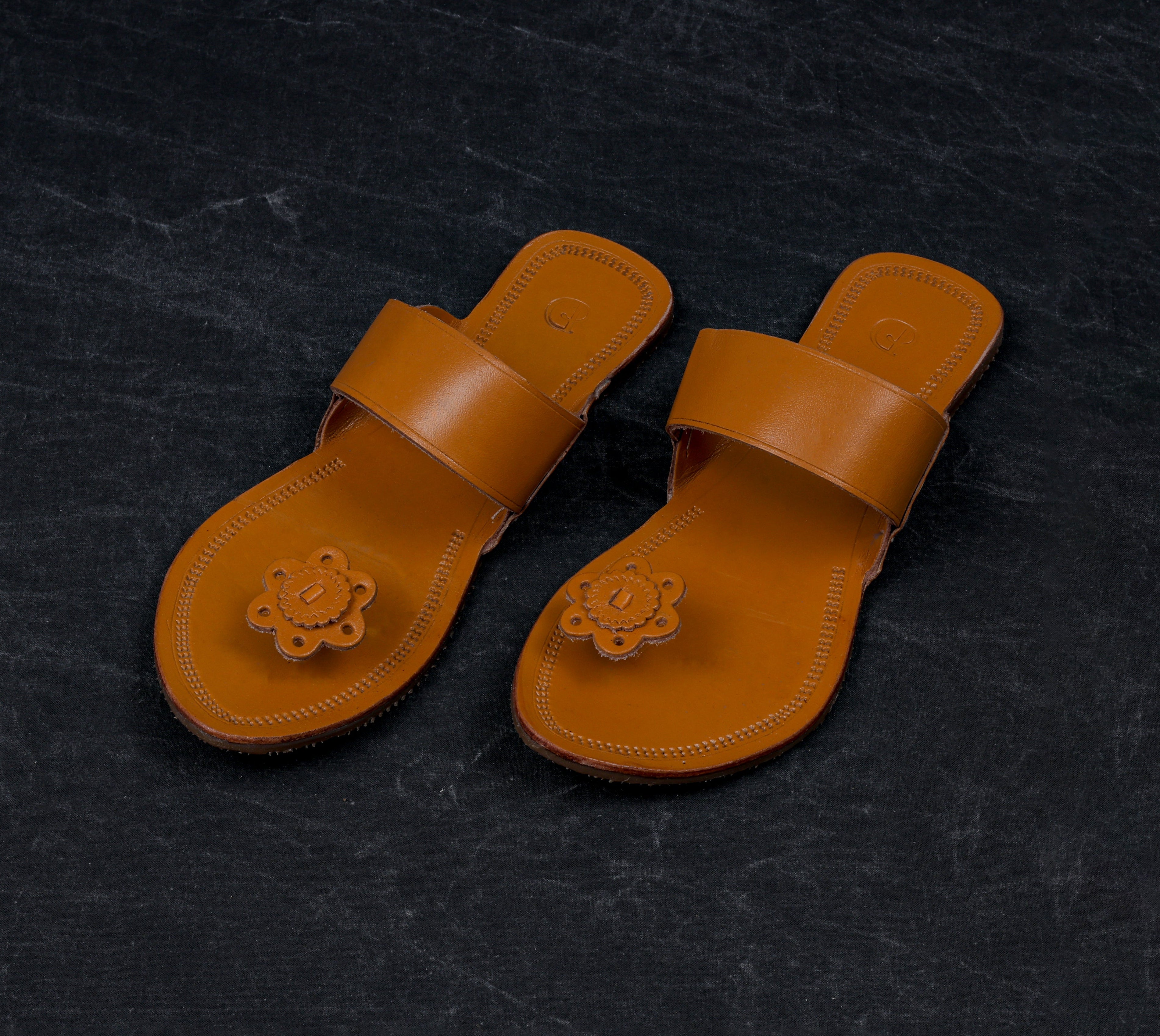 Tan Patent Leather Ethnic Flats