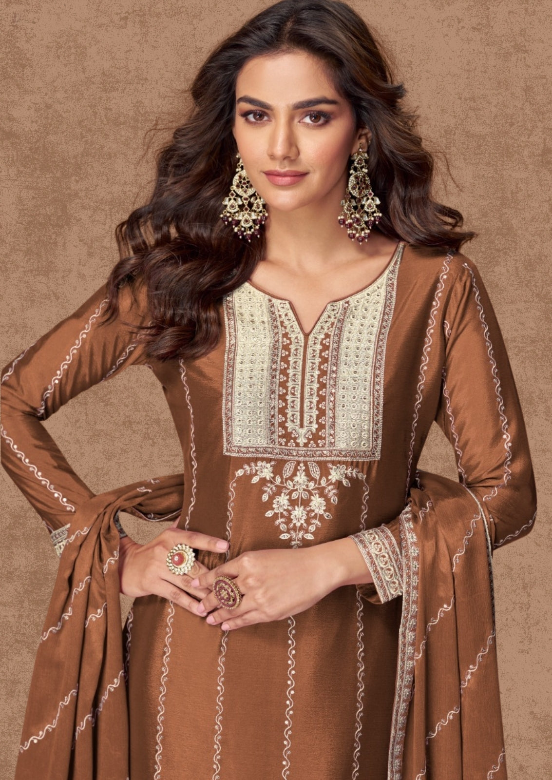 Embroidered Chinon Silk Sharara Suit
