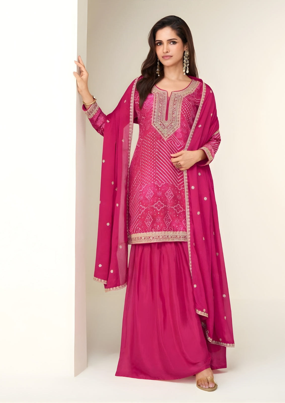 Crepe Silk Ensemble with Embroidered Dupatta