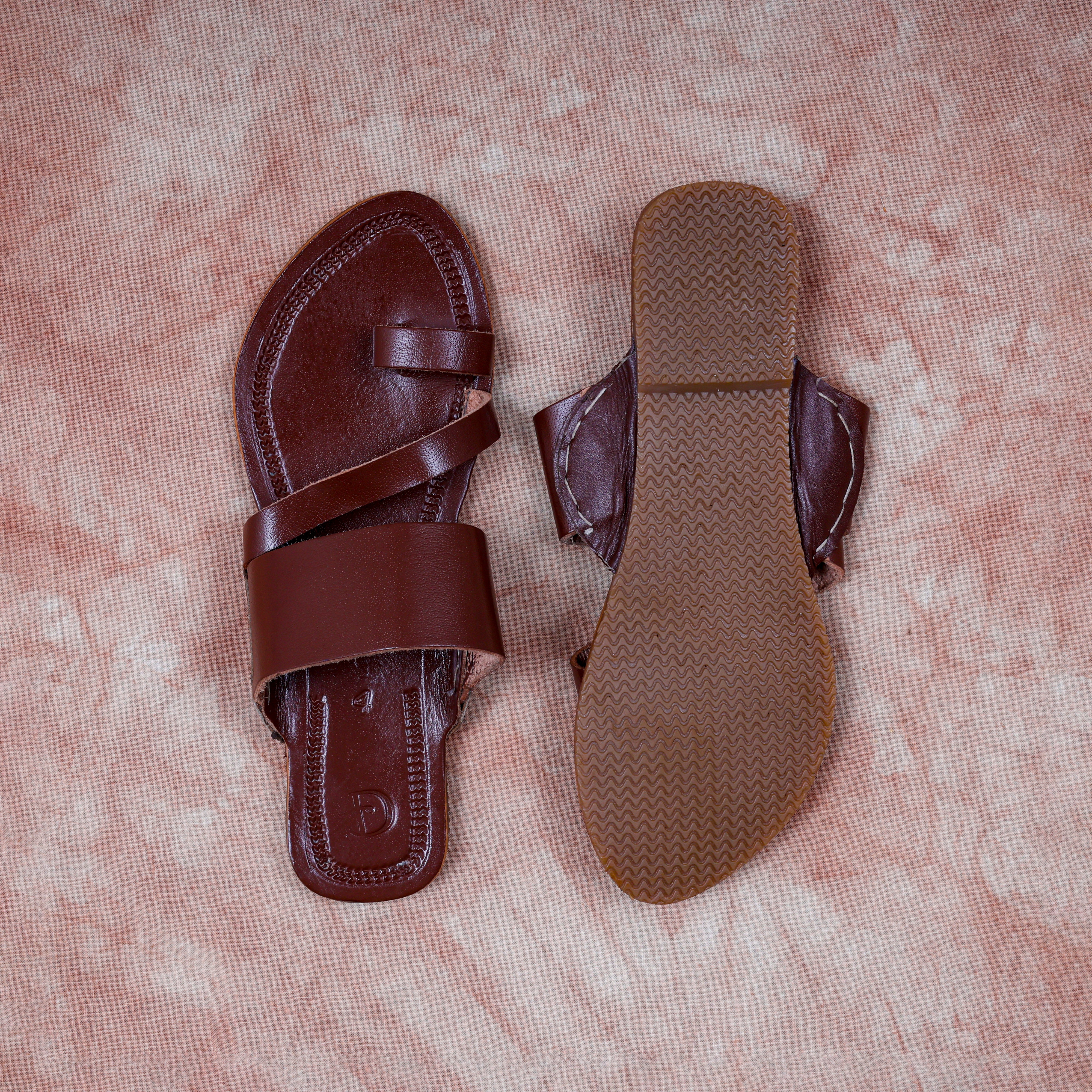 Brown Soft Leather Open Toe Flats