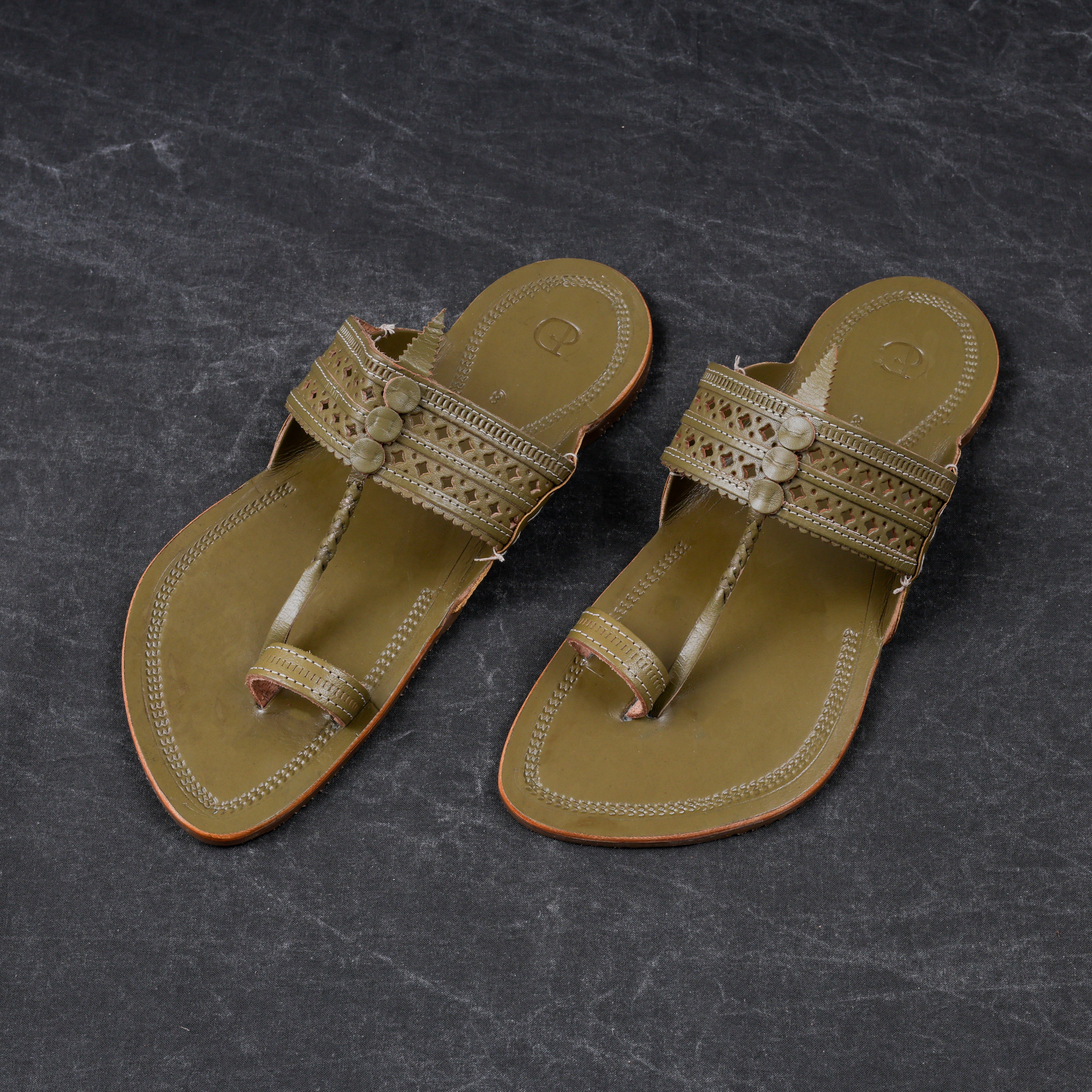 Olive Green Open Toe Kolhapuri Sandals