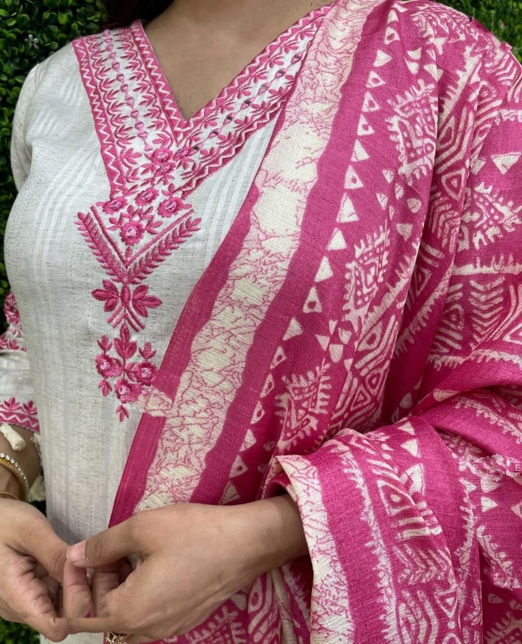 Off-White Silk Three Piece Kurta Set