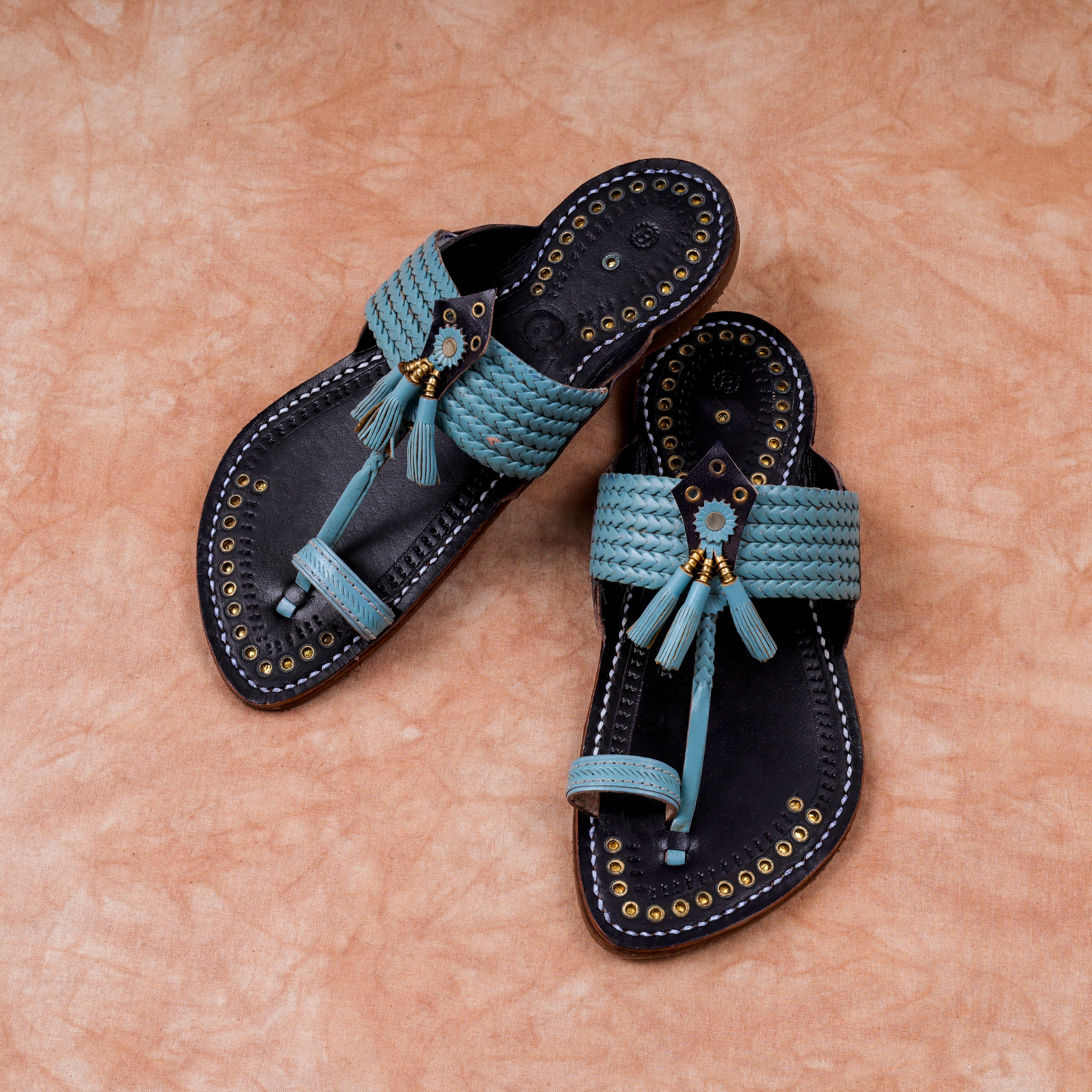 Handcrafted Sky Blue Two Tone Kolhapuri Sandals