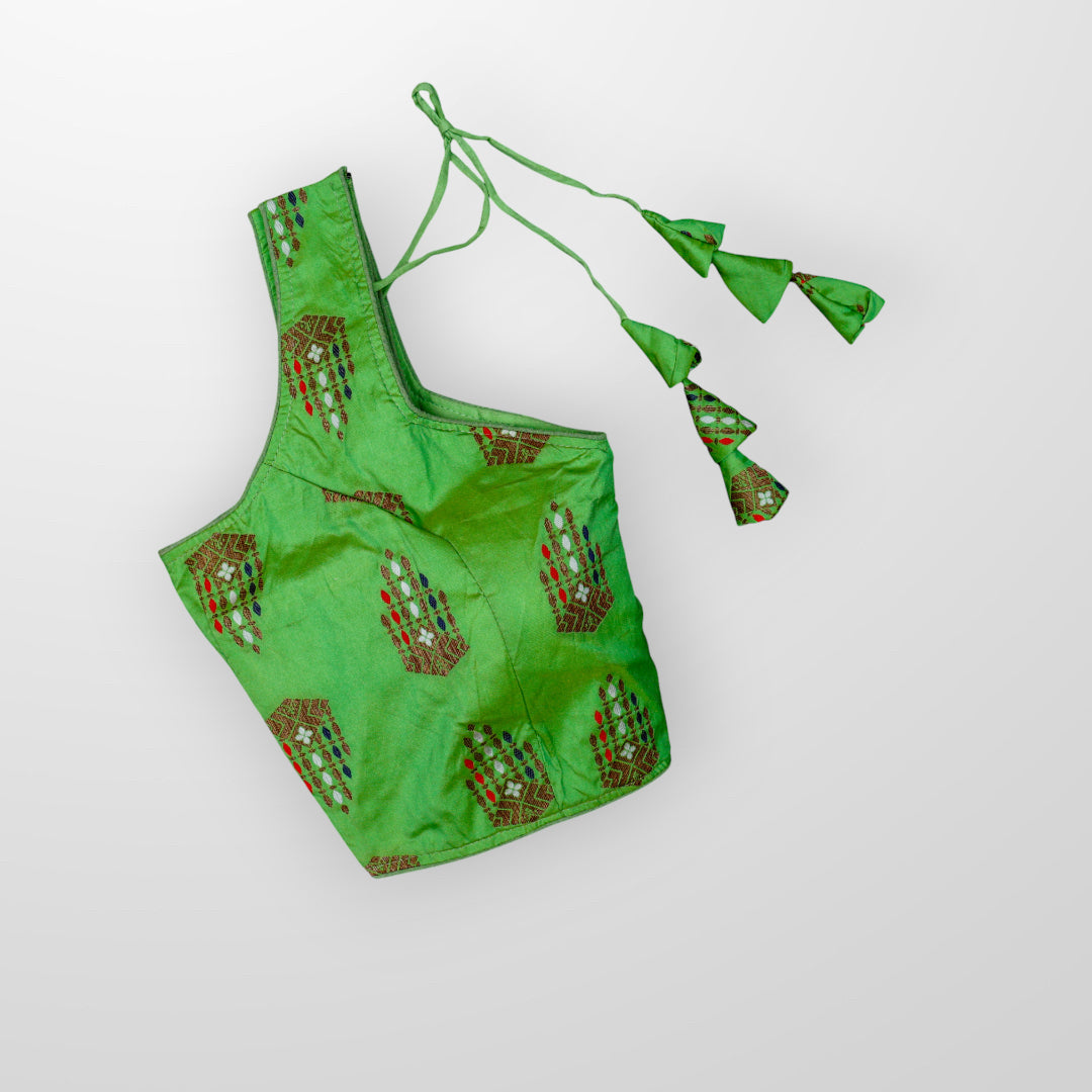 Multicolor Raw Silk U Neck Readymade Blouse