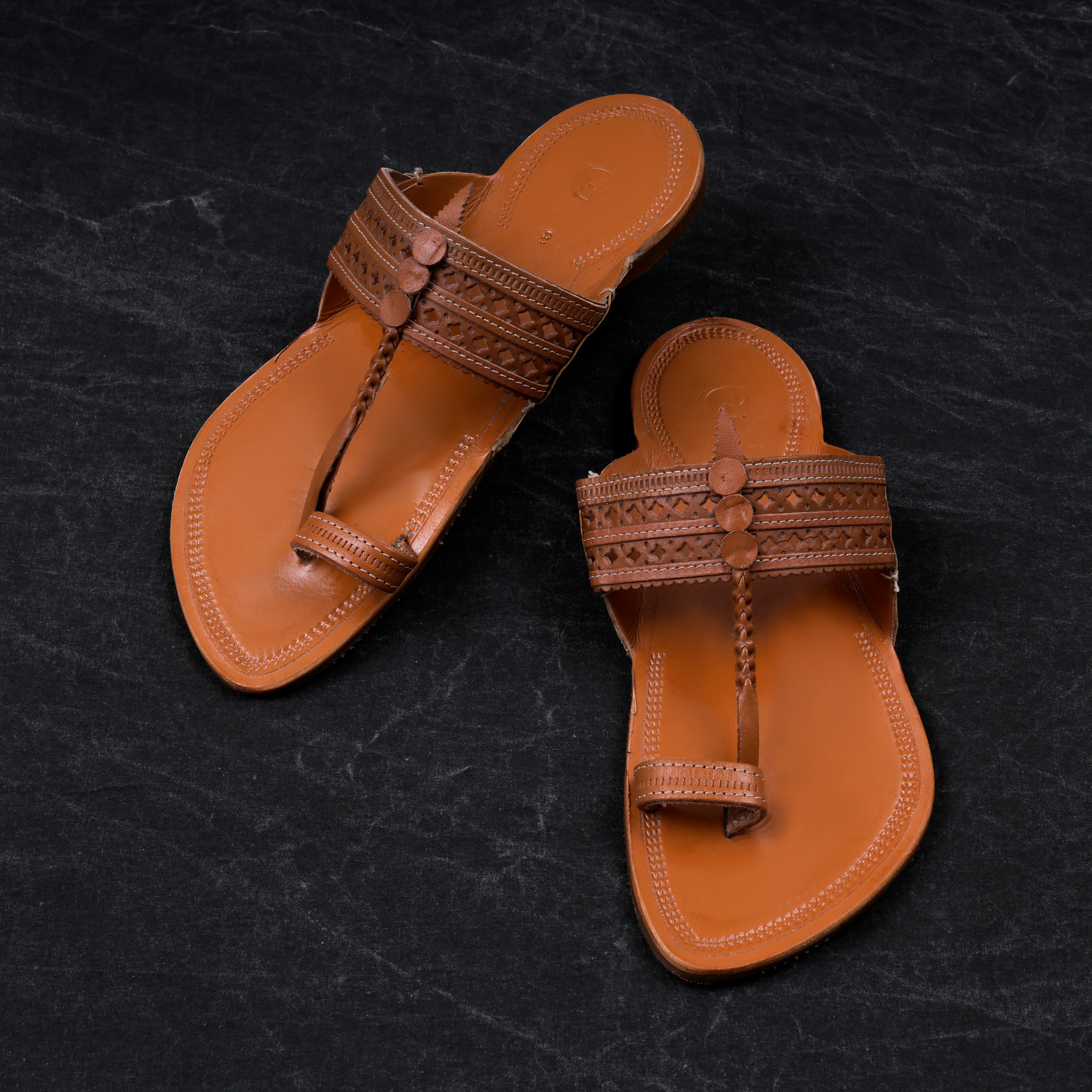 Tan Leather Open Toe Kolhapuri Sandals