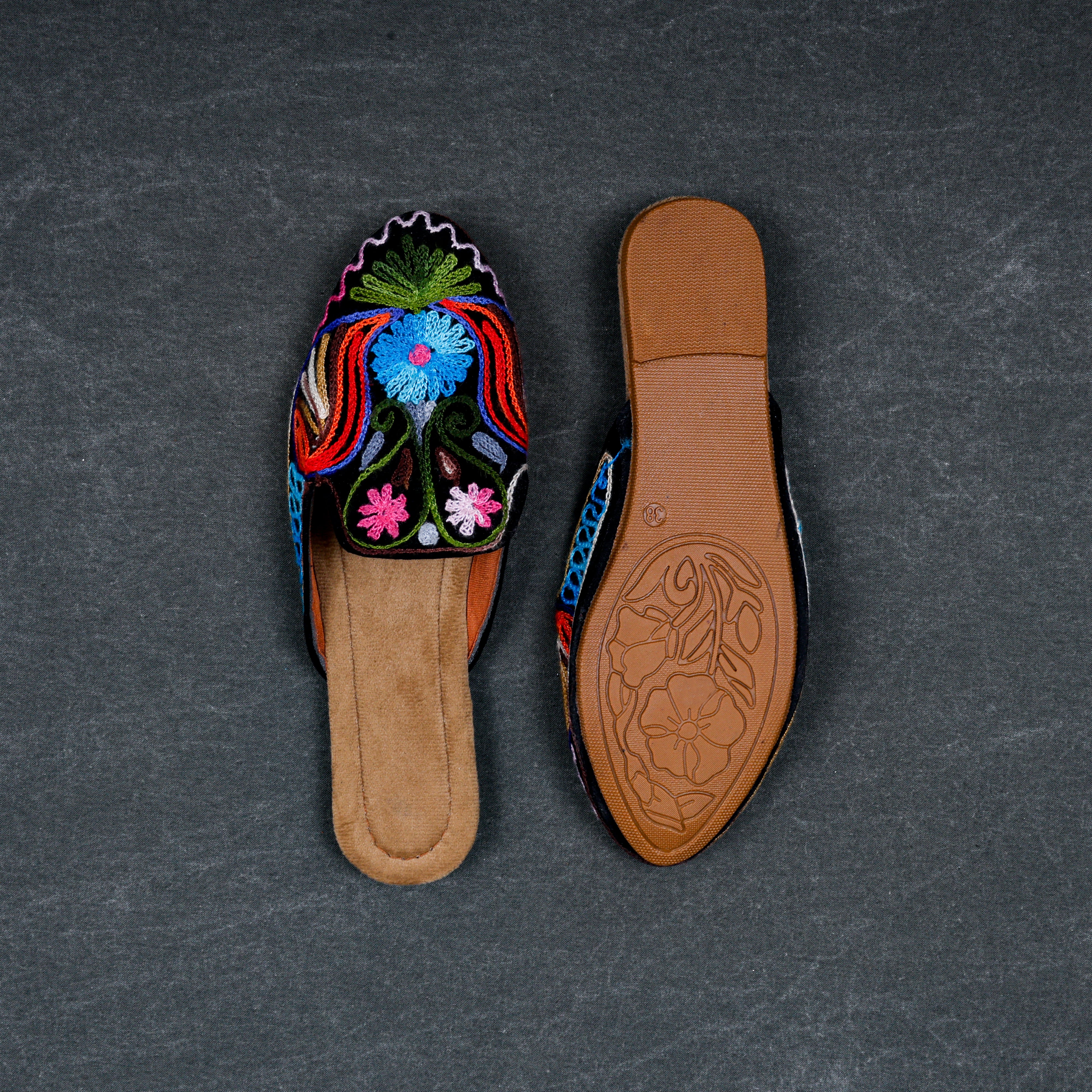 Velvet Multicolor Pointed Mules