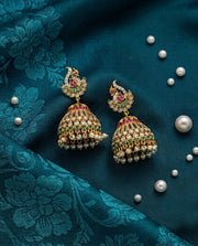 Swan Jhumka with Pink, Green & White Stones