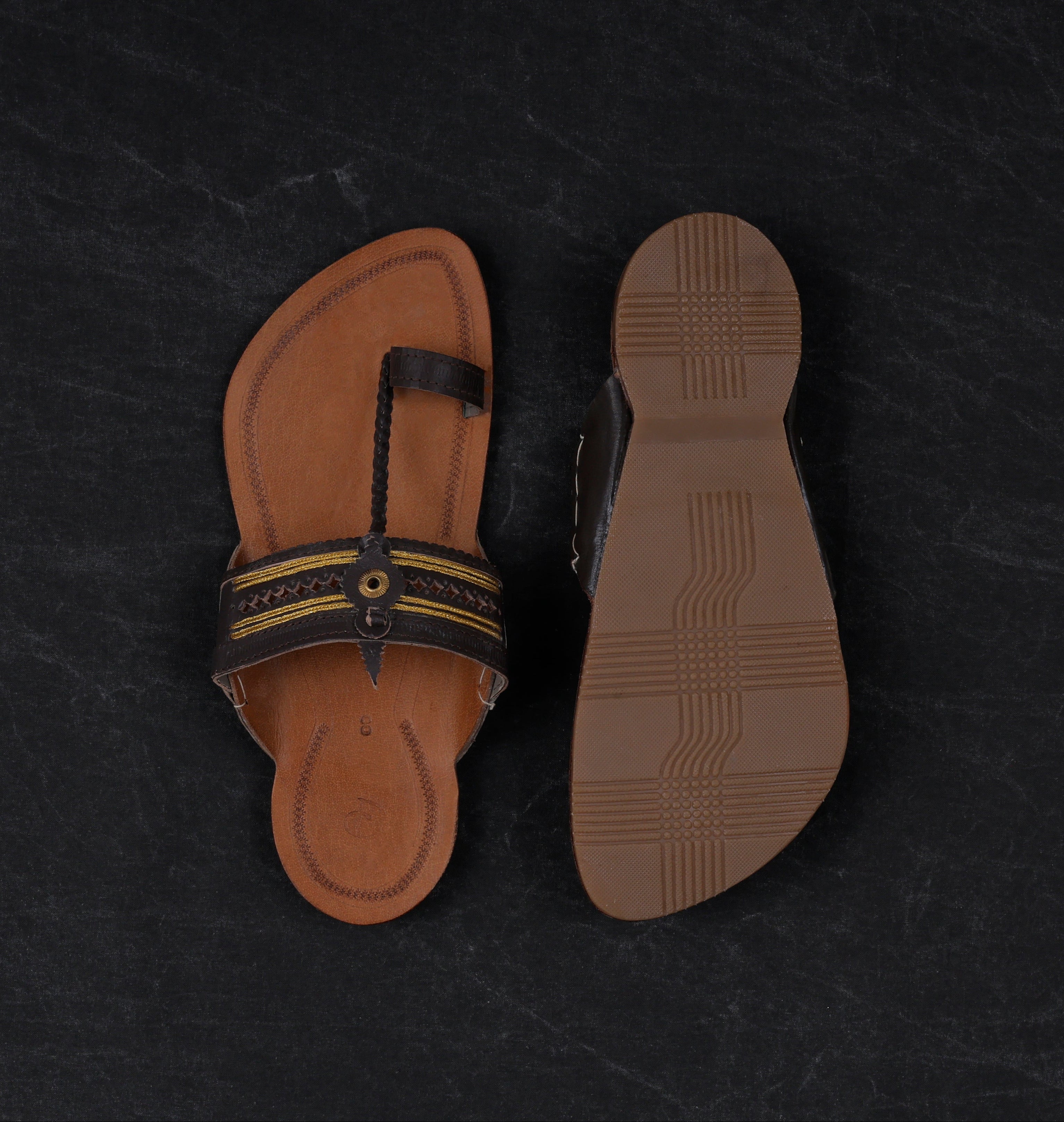 Two Tone Tan Traditional Kolhapuri Sandals