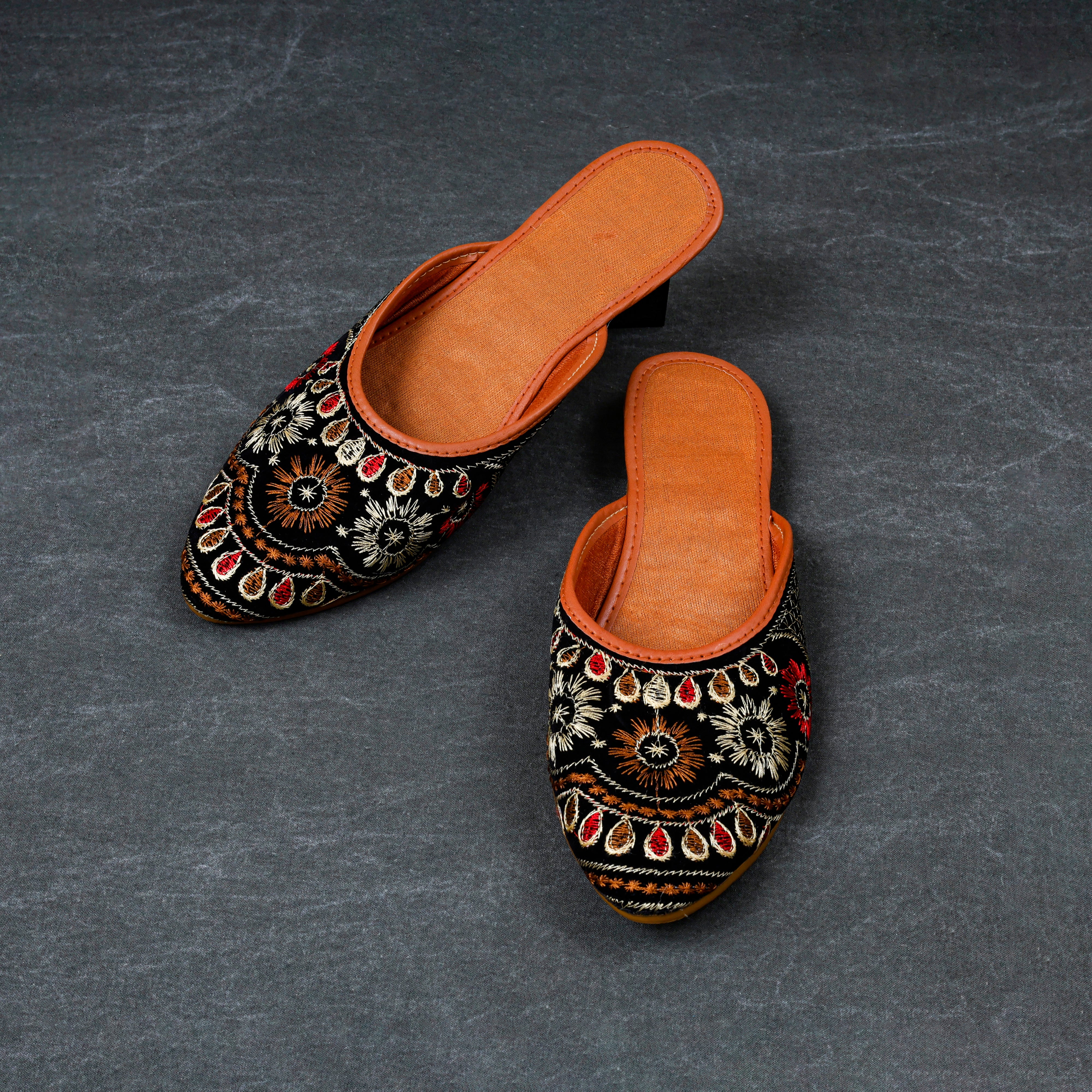 Black Velvet Slip On Mules