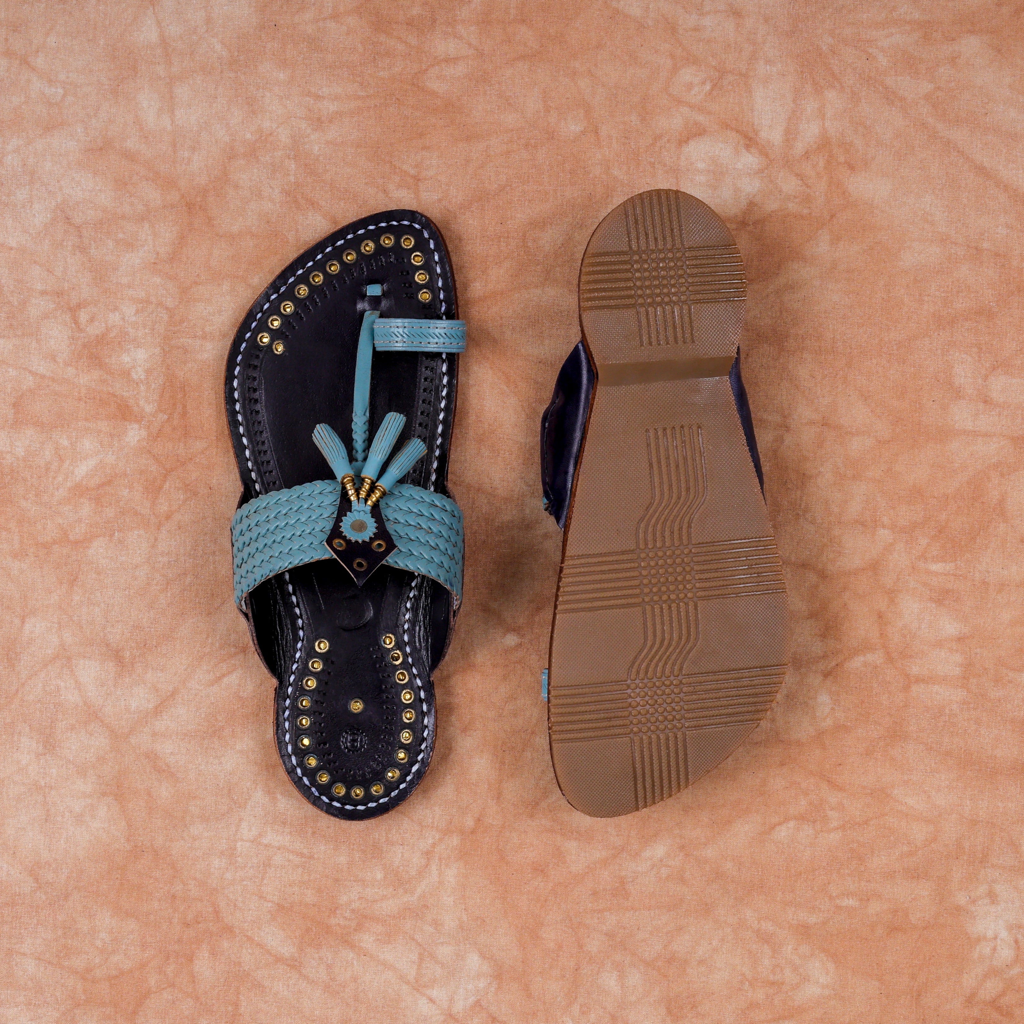 Handcrafted Sky Blue Two Tone Kolhapuri Sandals