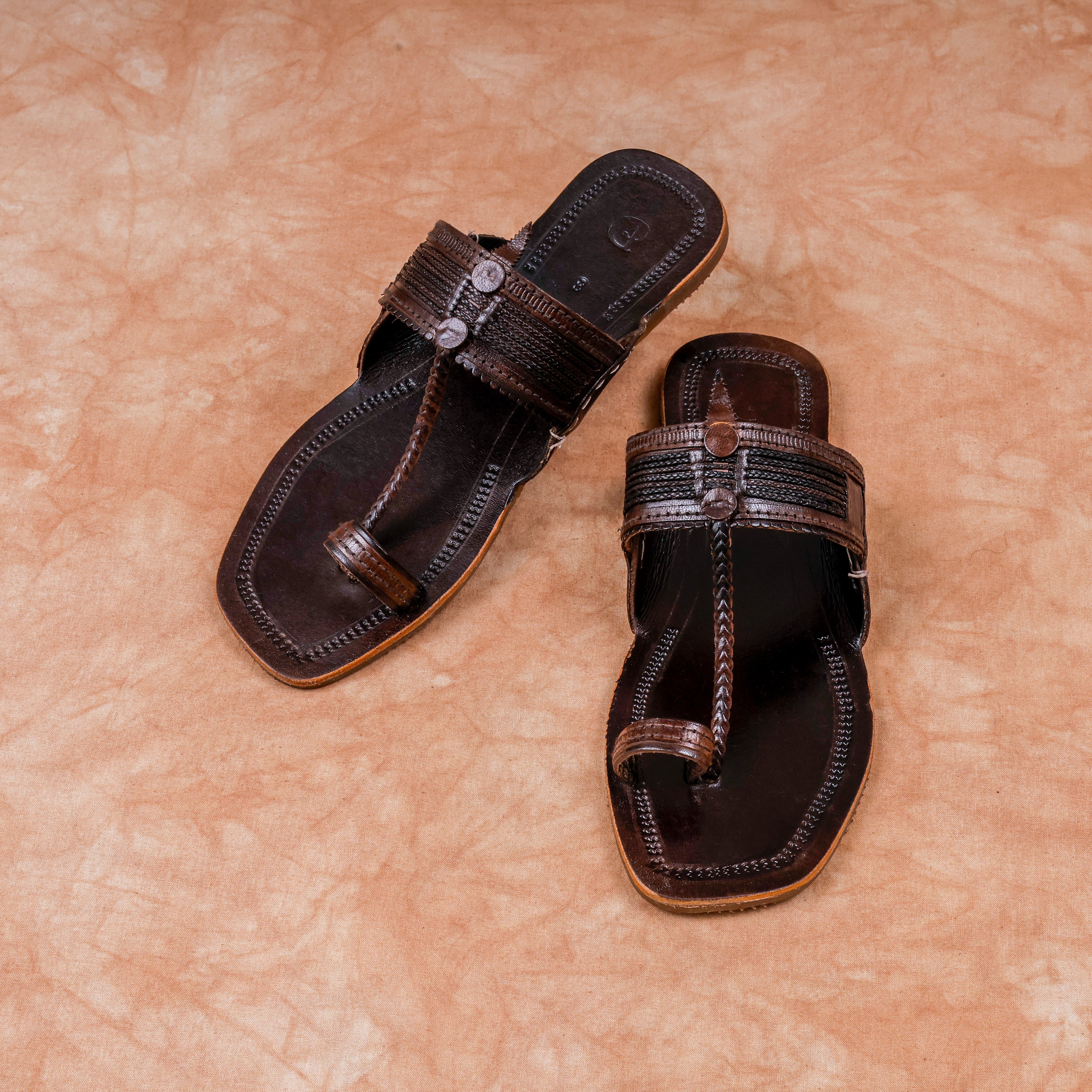 Dark Brown Handcrafted Leather Kolhapuri Sandals