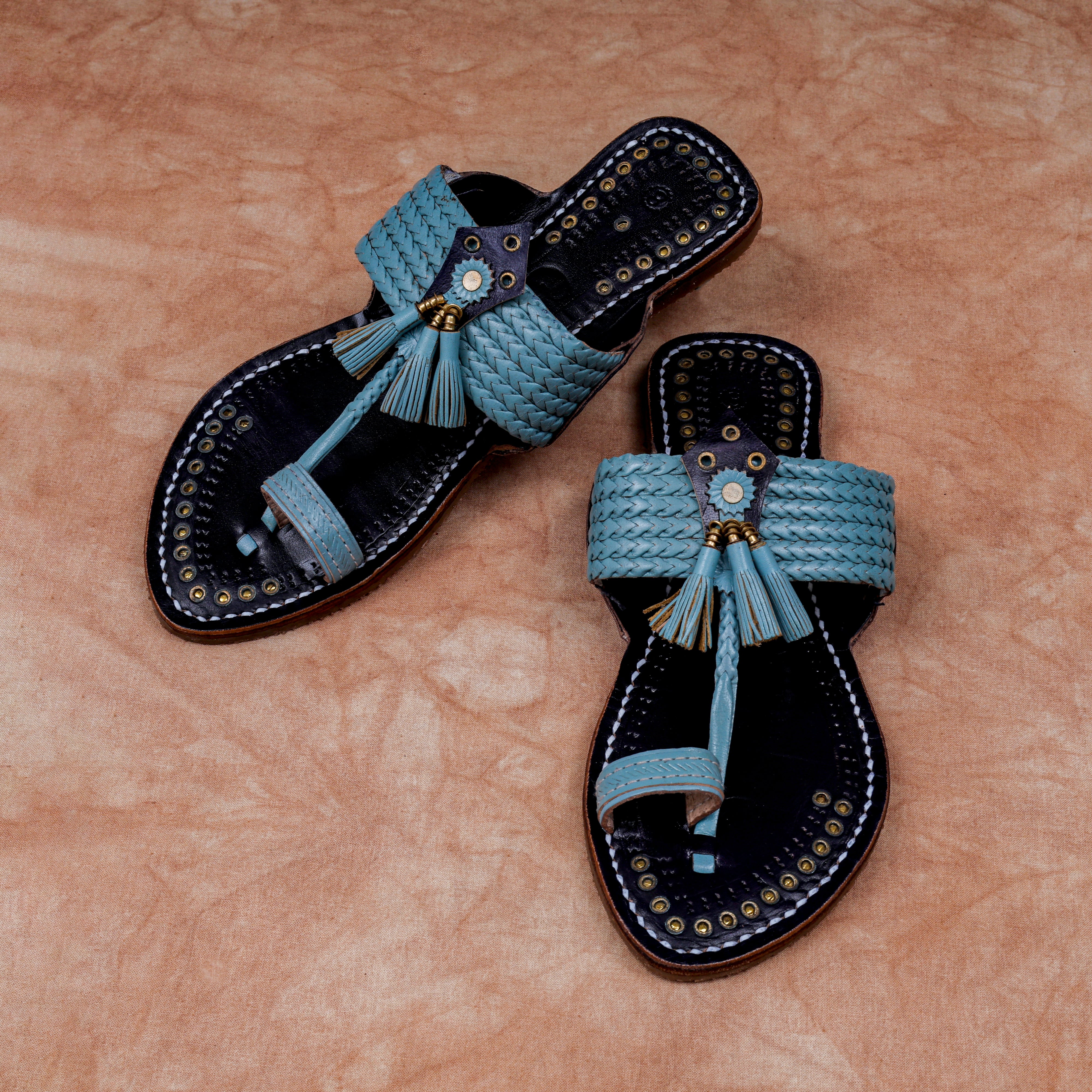 Two Tone Black Artisan Leather Flats