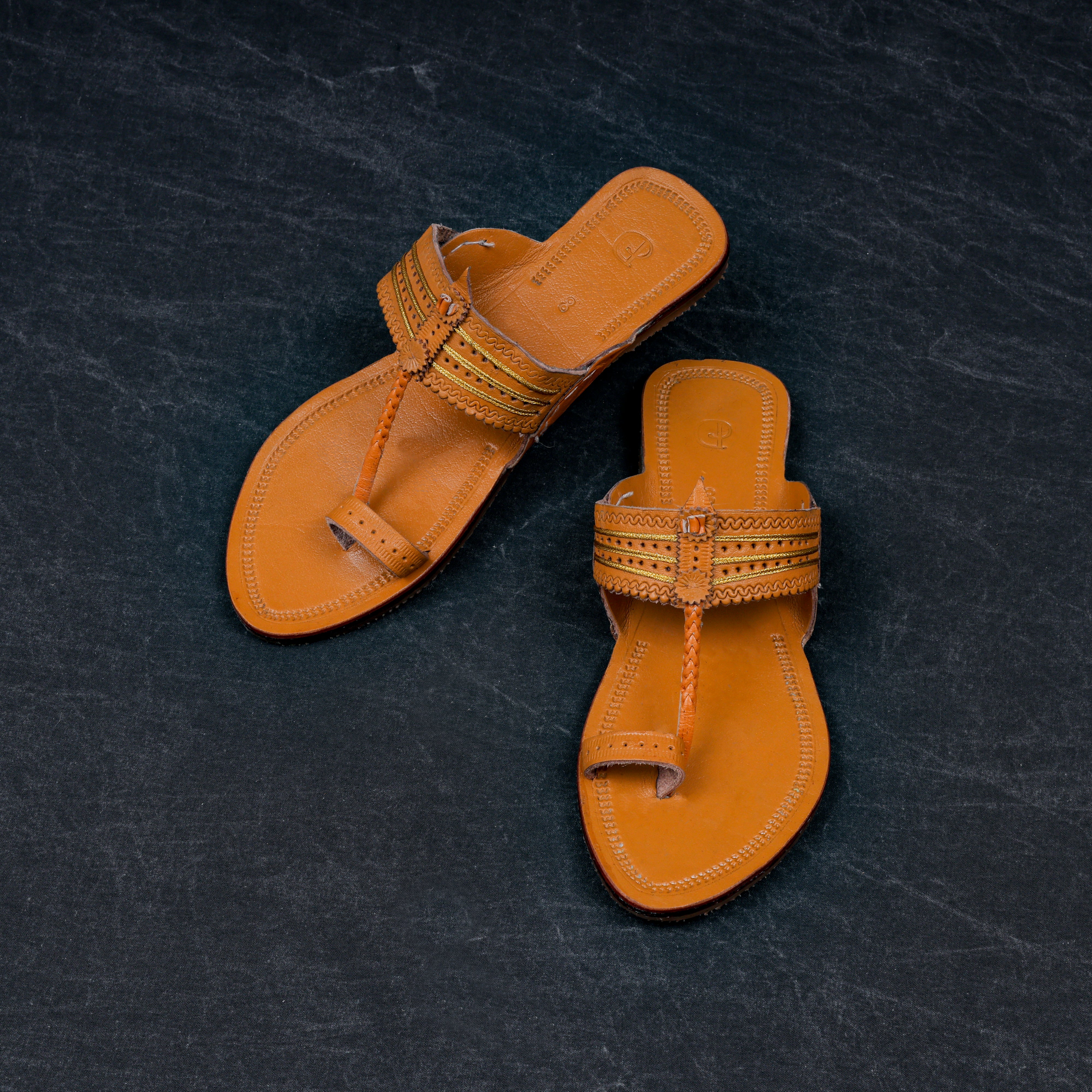 Brown Premium Leather Open Toe Ethnic Flats