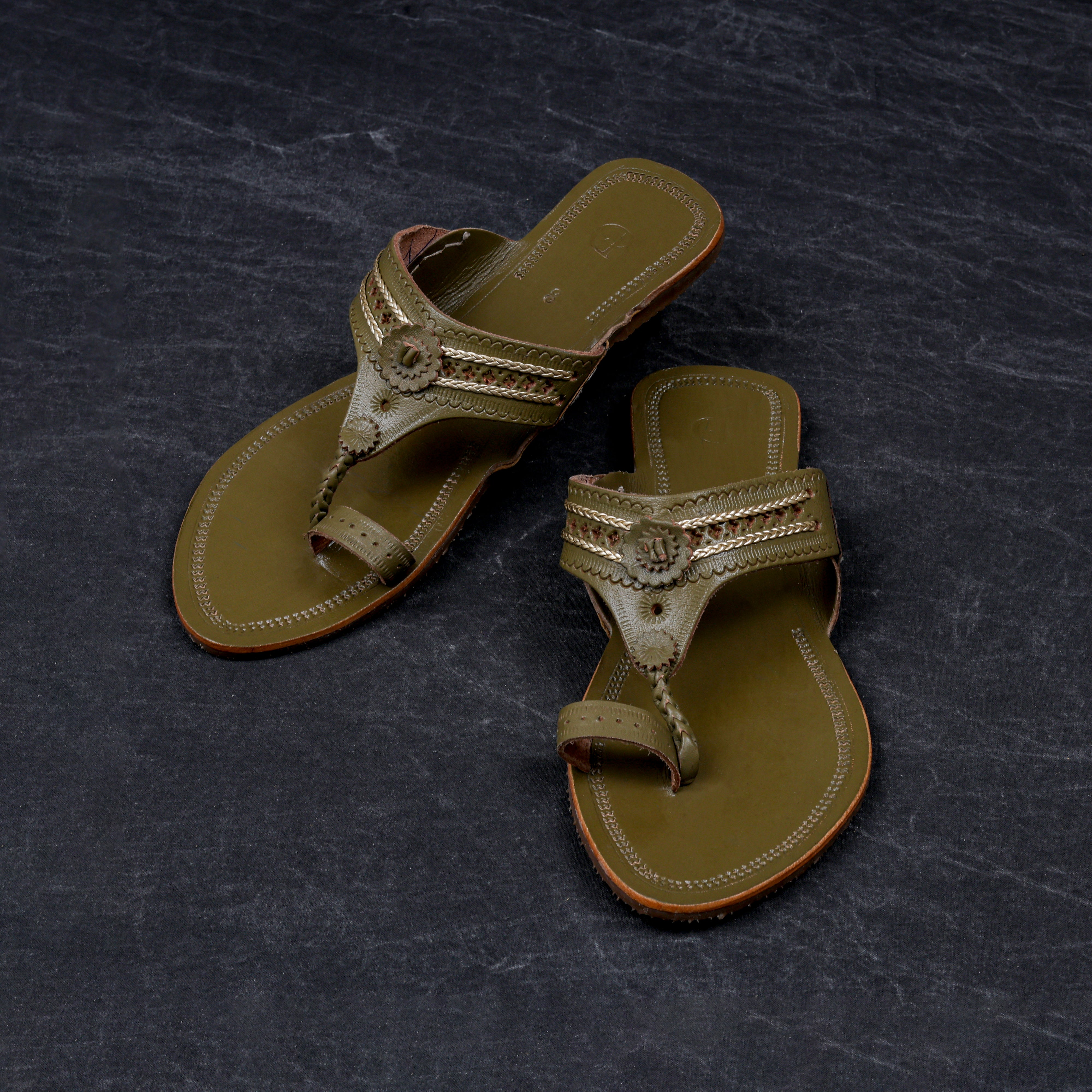 Olive Green Artisan Kolhapuri Sandals