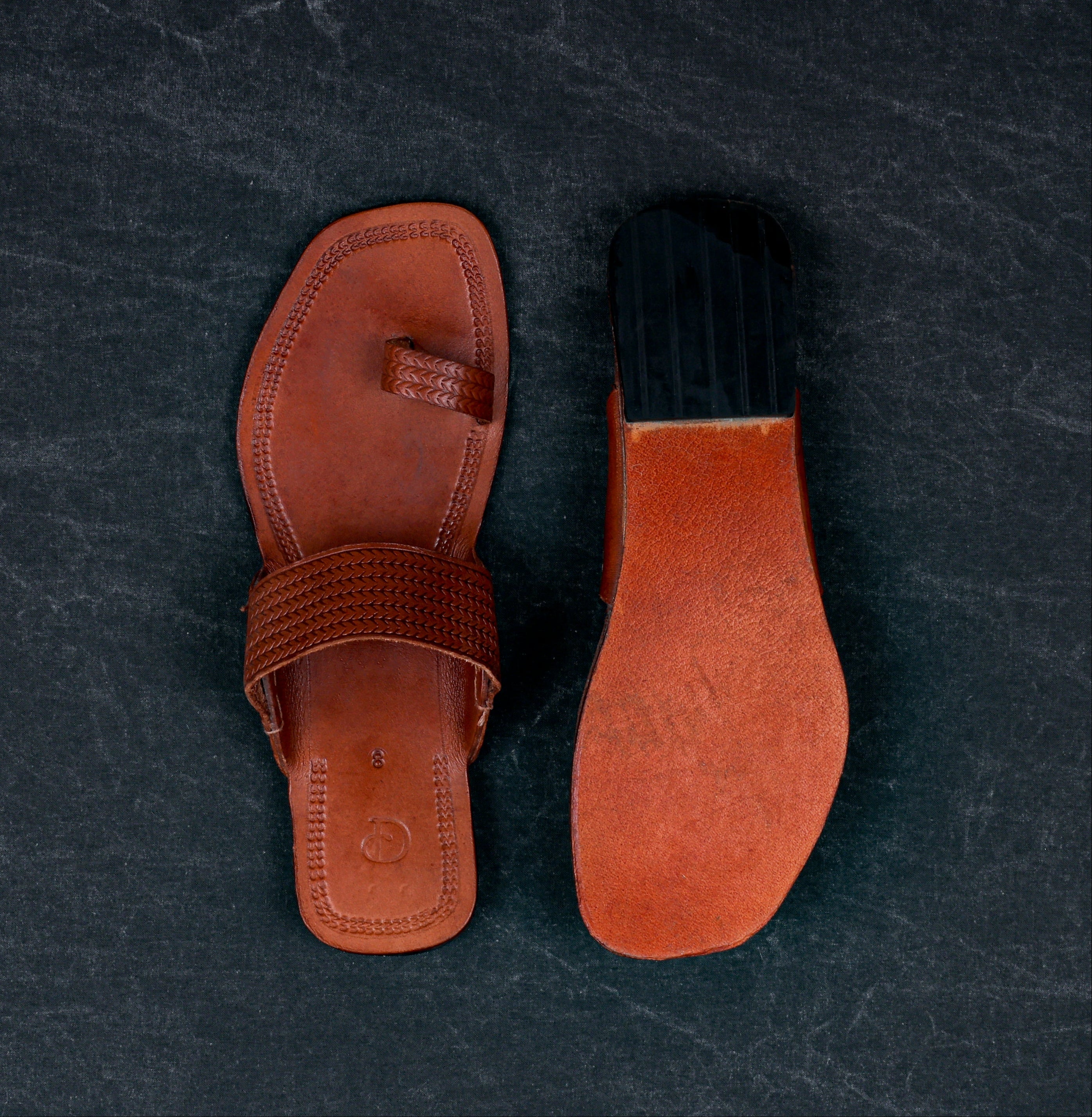 Tan Patent Kolhapuri Flats With Glossy Finish
