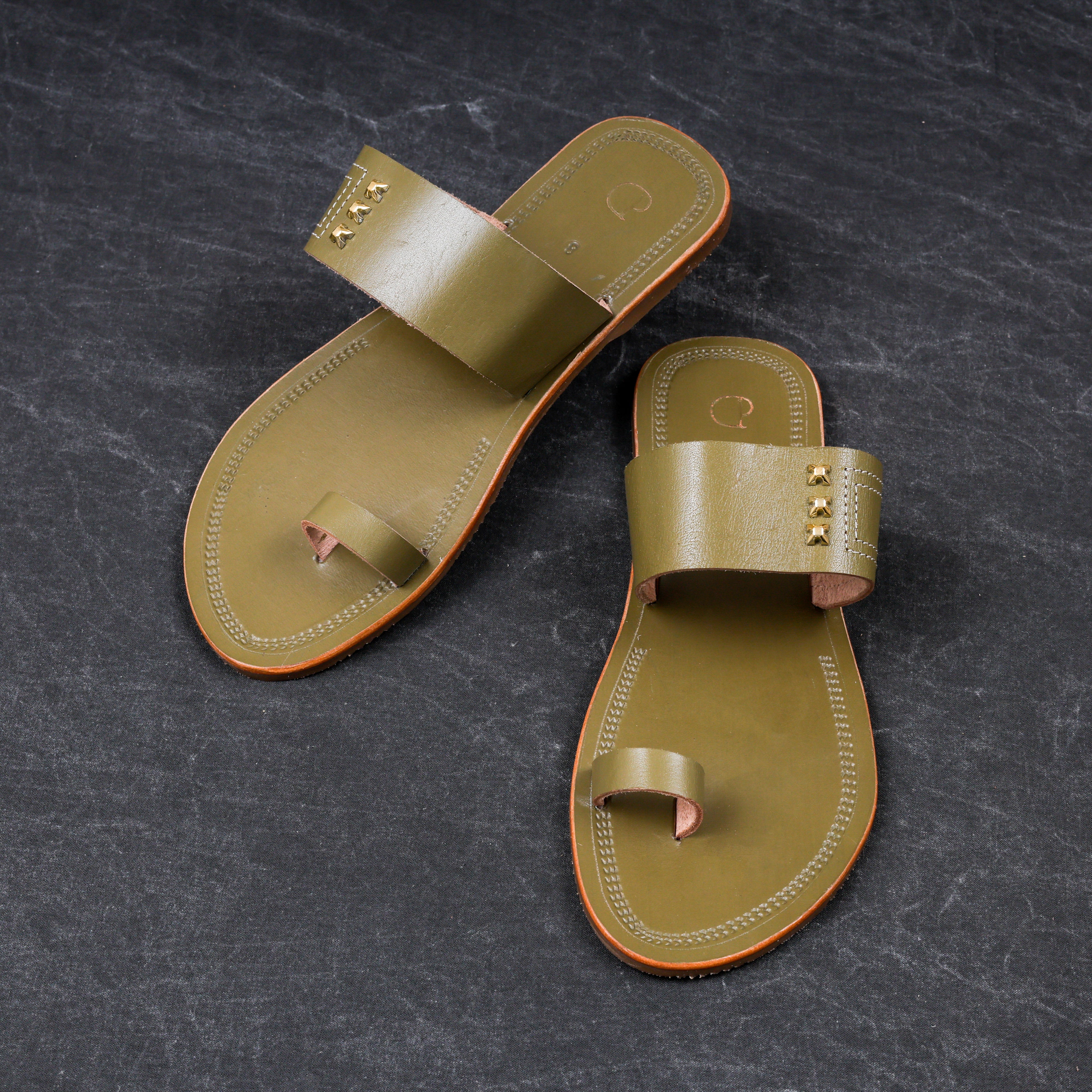 Olive Green Patent Leather Kolhapuri