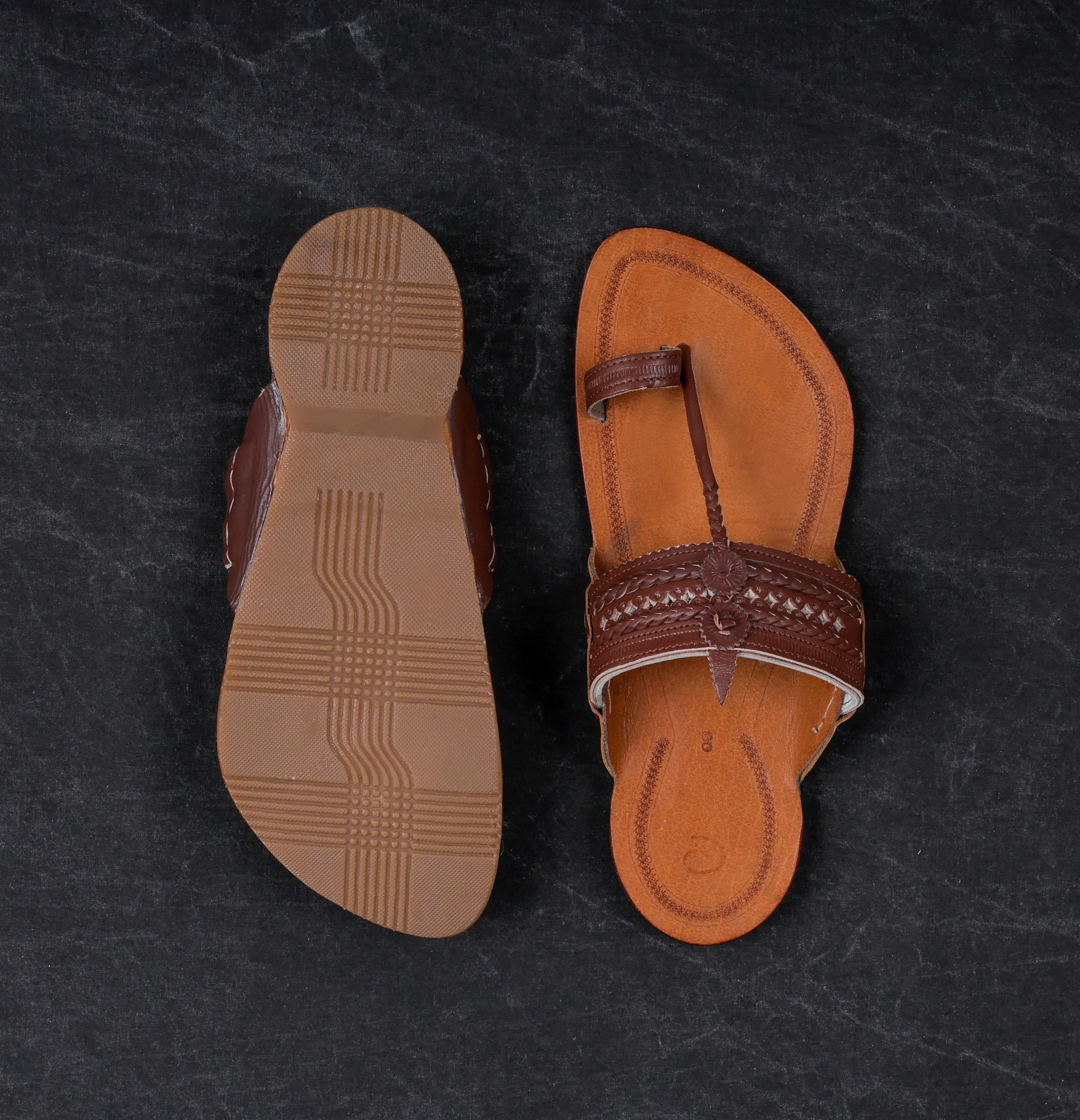 Light Brown Leather Slip On Kolhapuri Sandals