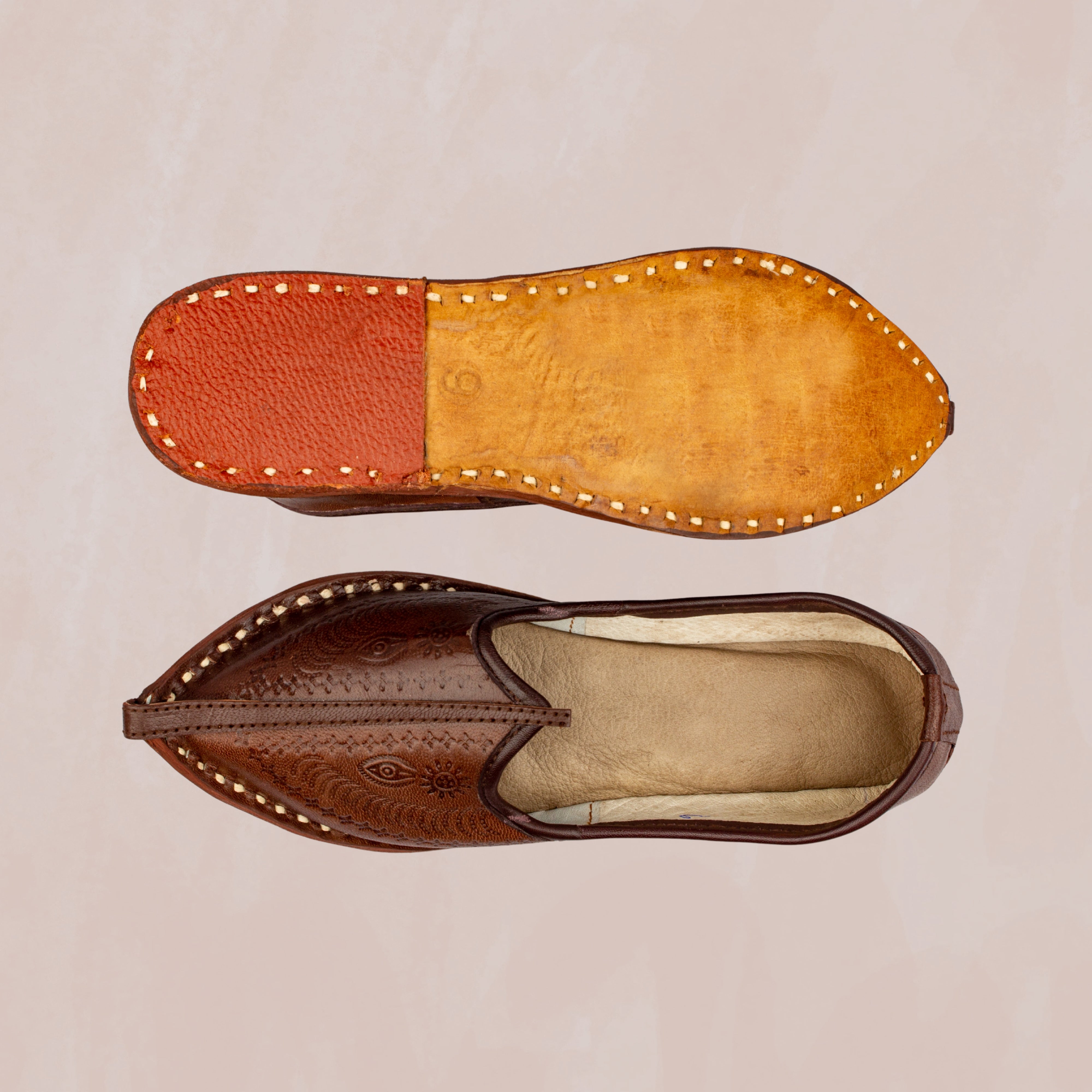 Dark Brown Almond Rexine Ethnic Mojaris